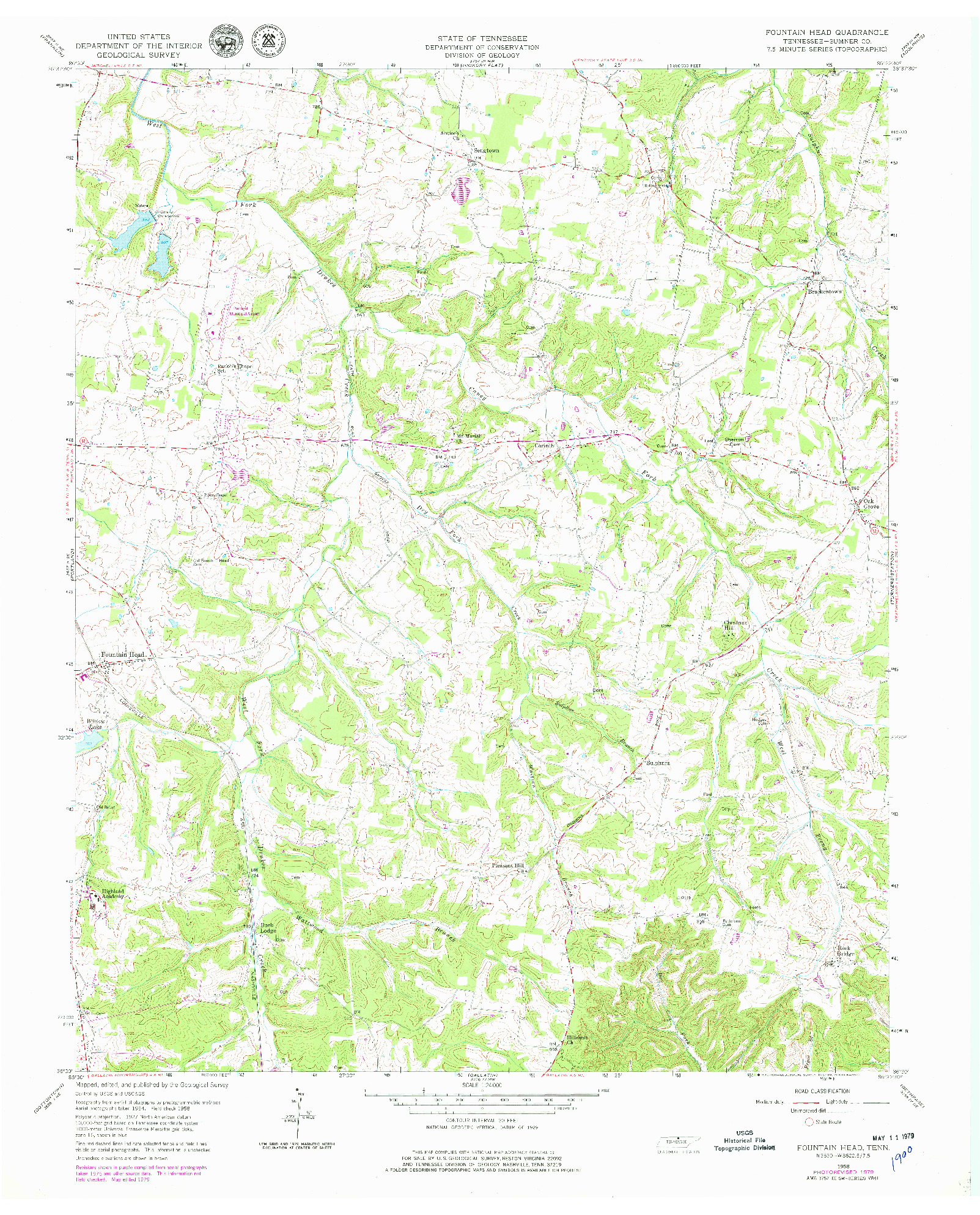 USGS 1:24000-SCALE QUADRANGLE FOR FOUNTAIN CITY, TN 1958