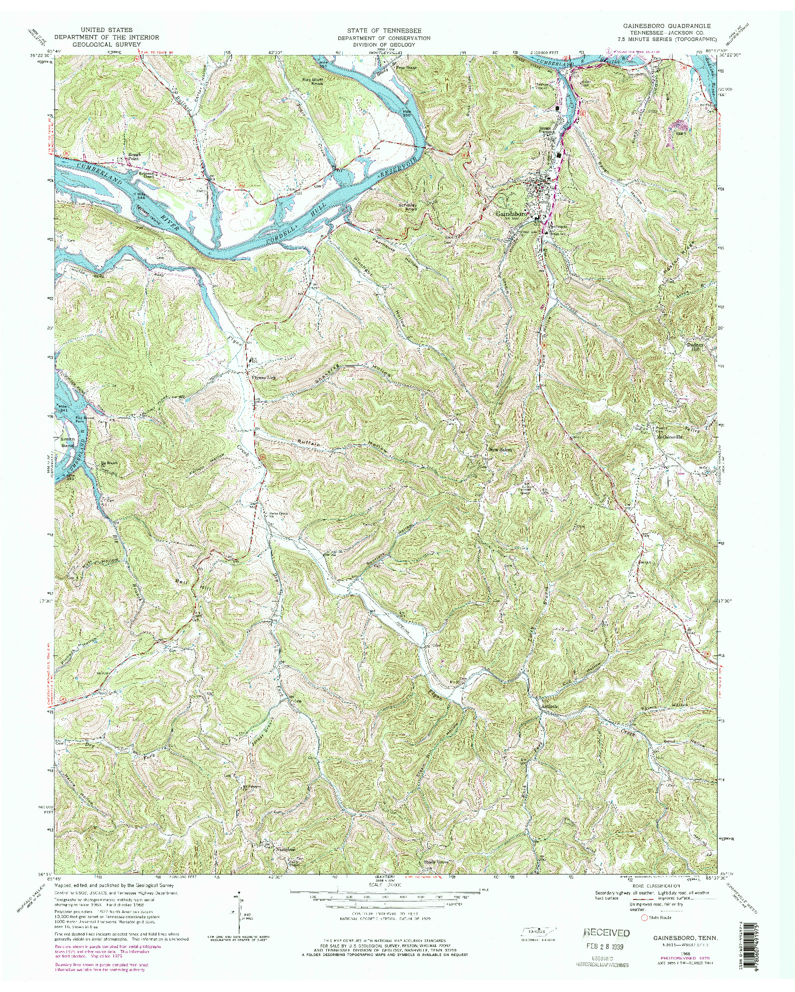 USGS 1:24000-SCALE QUADRANGLE FOR GAINESBORO, TN 1968