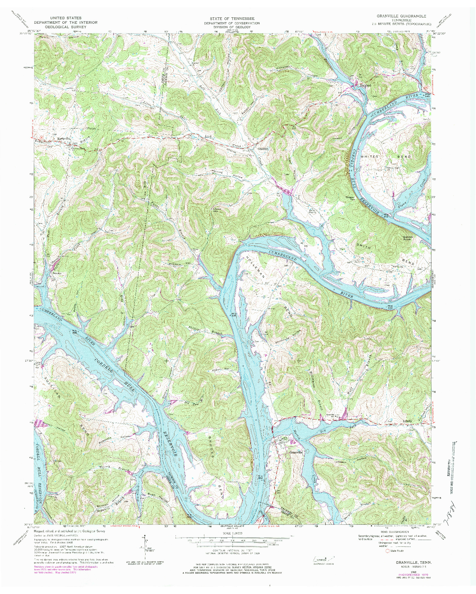 USGS 1:24000-SCALE QUADRANGLE FOR GRANVILLE, TN 1968
