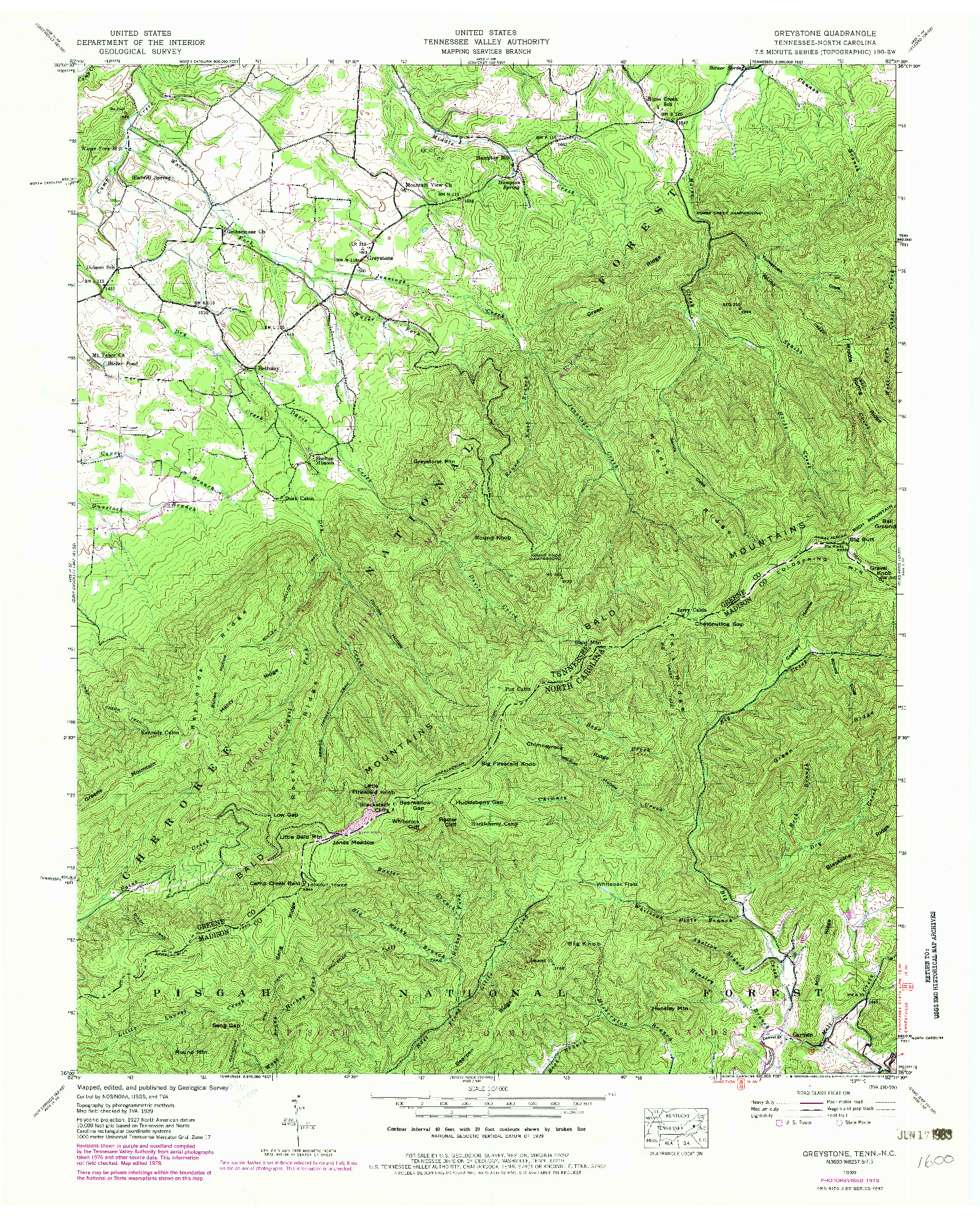 USGS 1:24000-SCALE QUADRANGLE FOR GREYSTONE, TN 1939