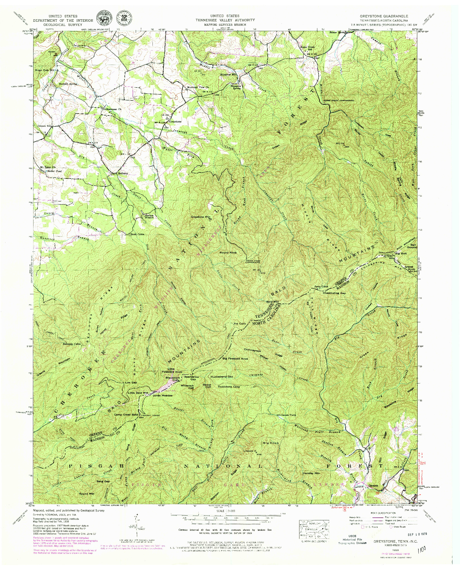 USGS 1:24000-SCALE QUADRANGLE FOR GREYSTONE, TN 1939