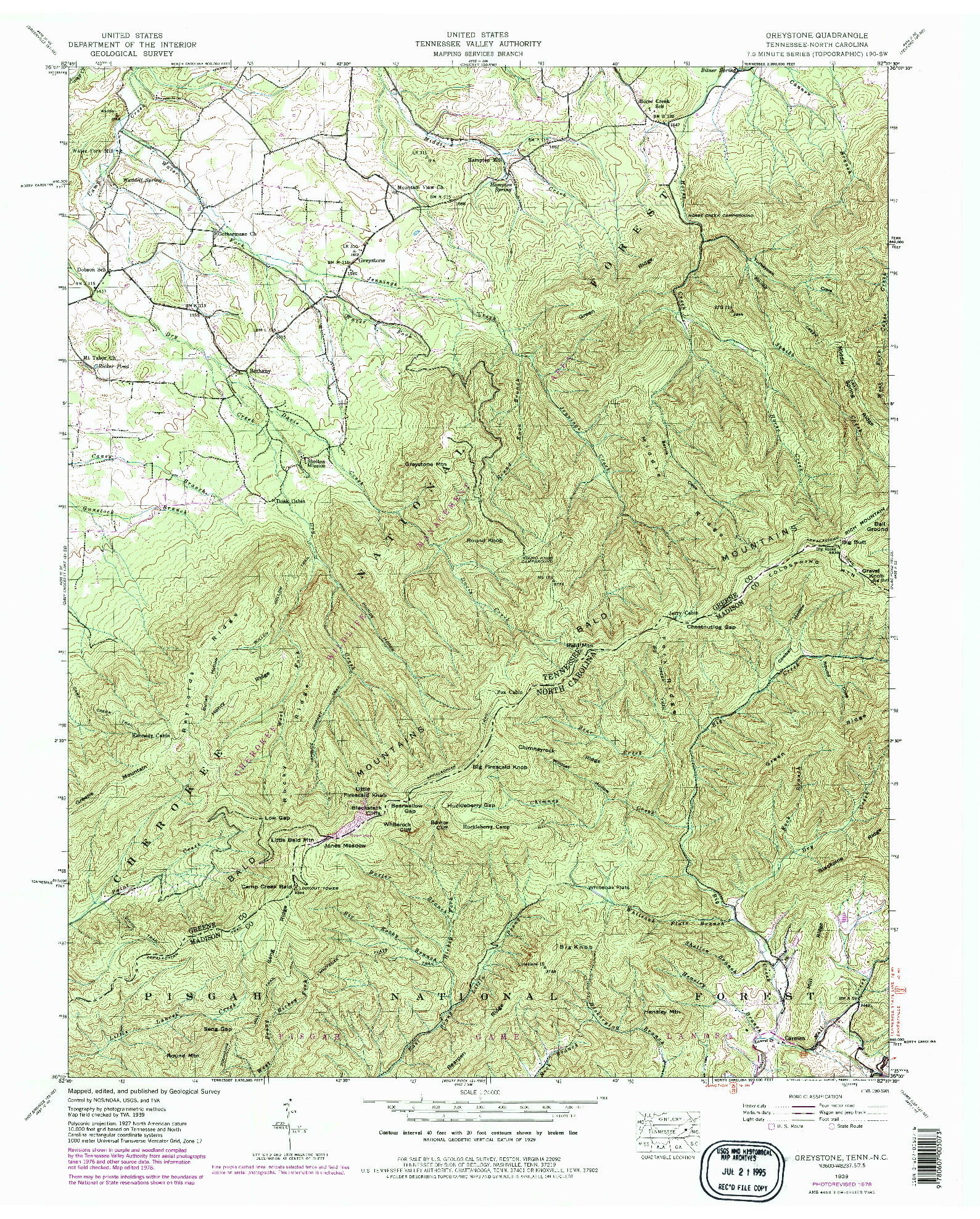 USGS 1:24000-SCALE QUADRANGLE FOR GREYSTONE, TN 1939