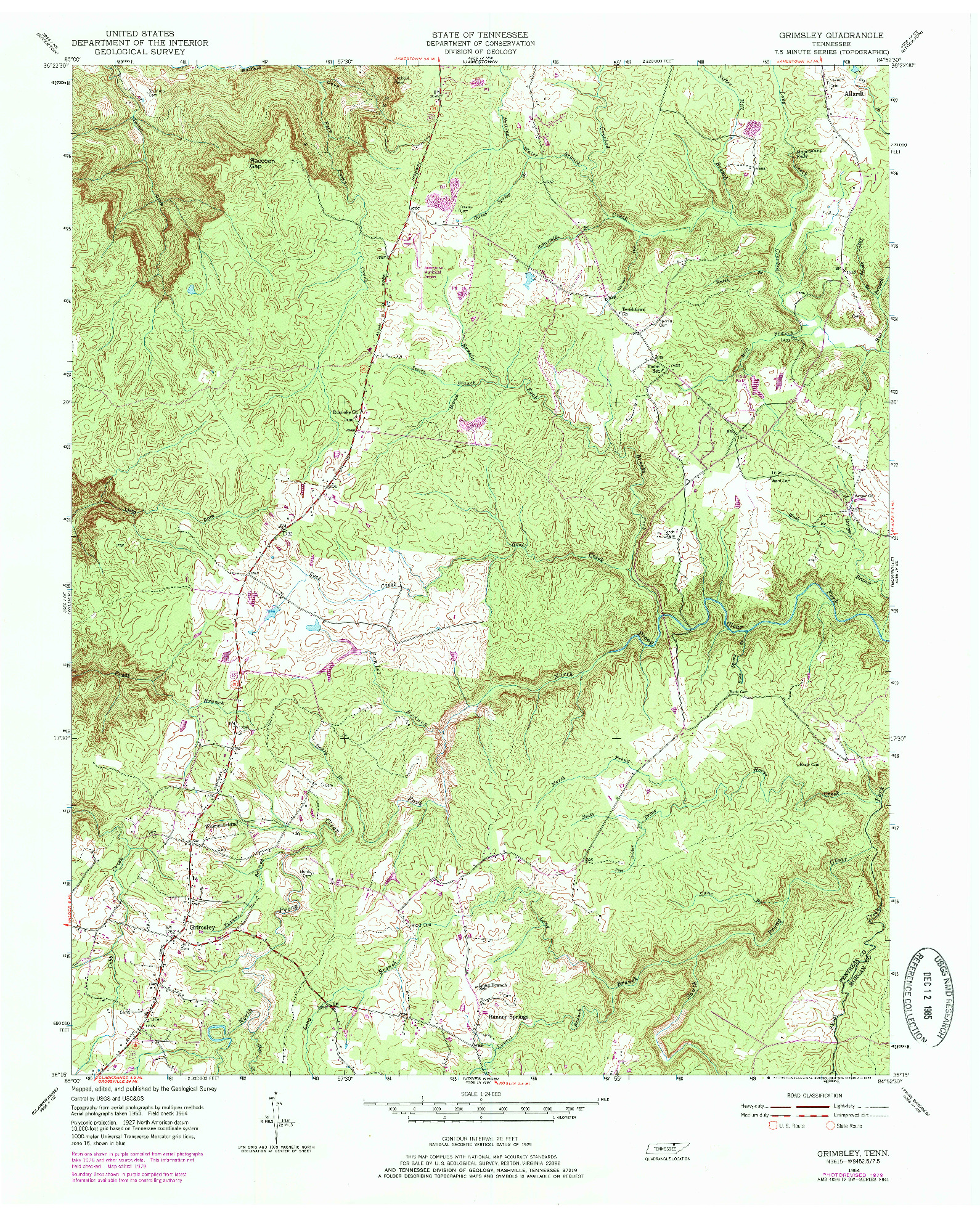 USGS 1:24000-SCALE QUADRANGLE FOR GRIMSLEY, TN 1954