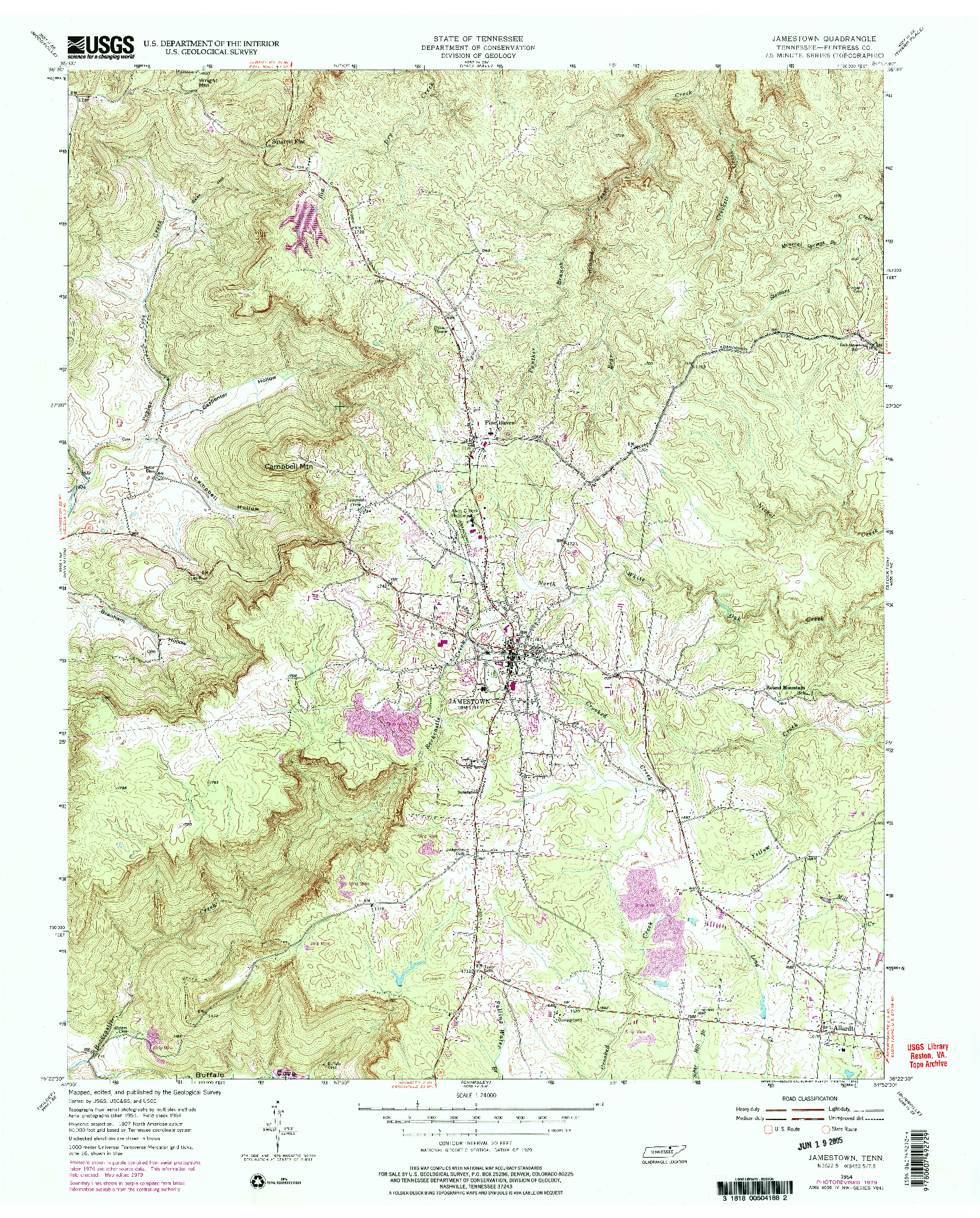 USGS 1:24000-SCALE QUADRANGLE FOR JAMESTOWN, TN 1954