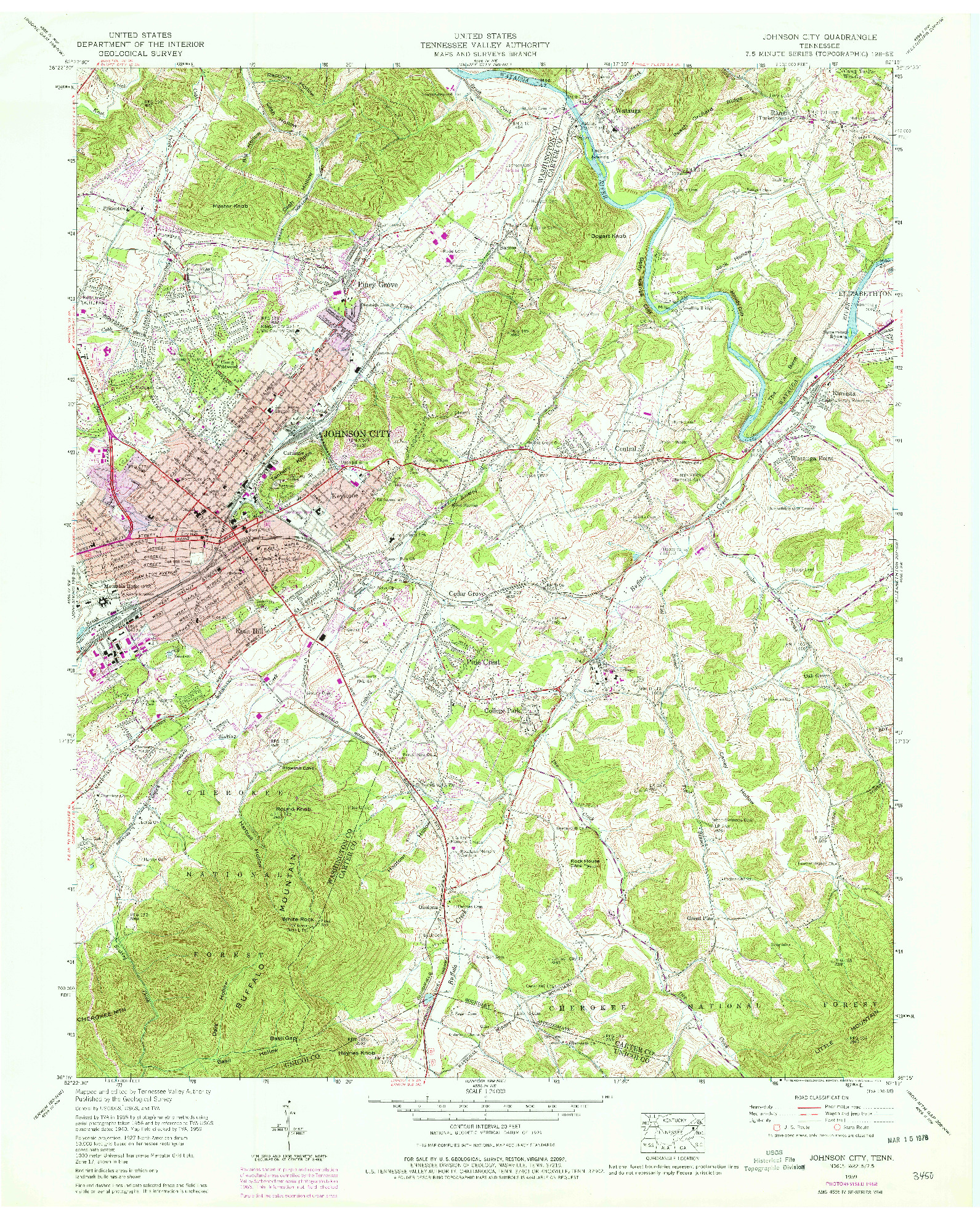 USGS 1:24000-SCALE QUADRANGLE FOR JOHNSON CITY, TN 1959