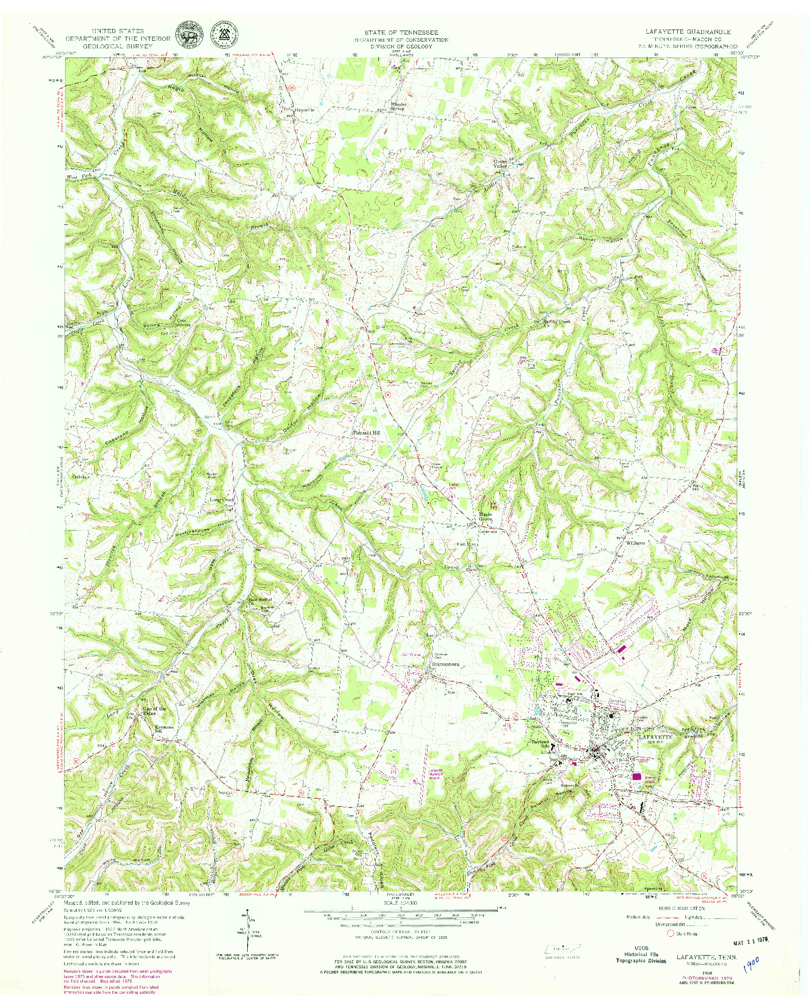 USGS 1:24000-SCALE QUADRANGLE FOR LAFAYETTE, TN 1958