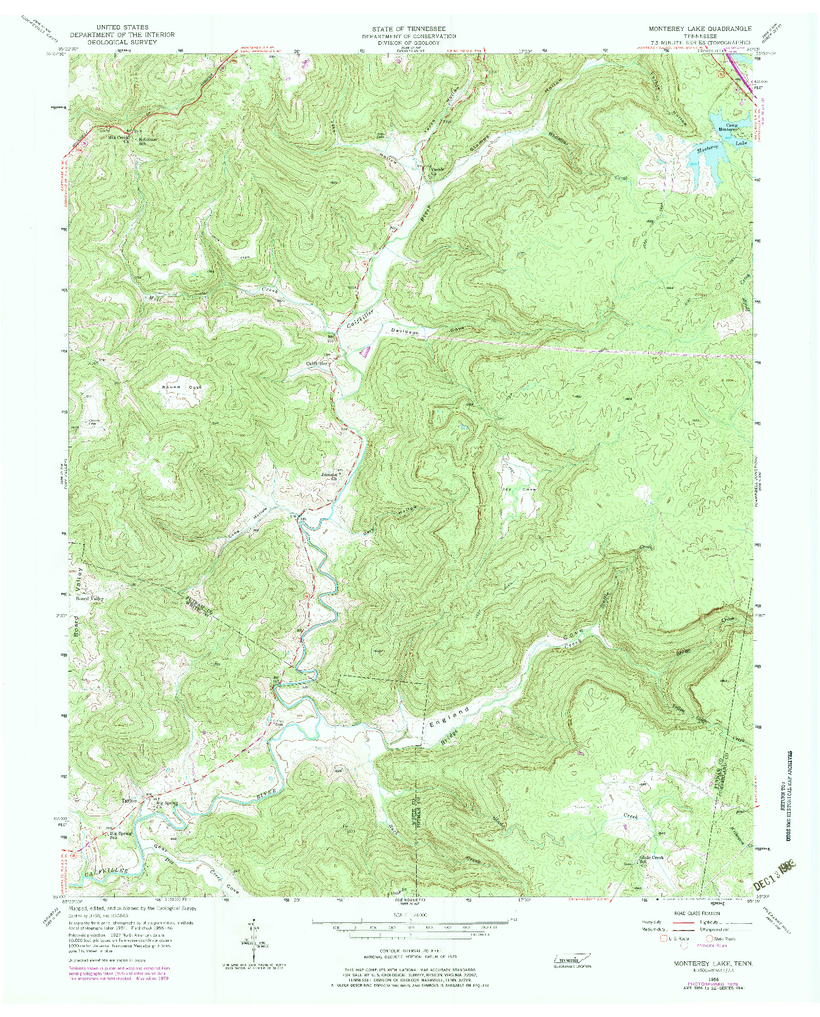 USGS 1:24000-SCALE QUADRANGLE FOR MONTEREY LAKE, TN 1956