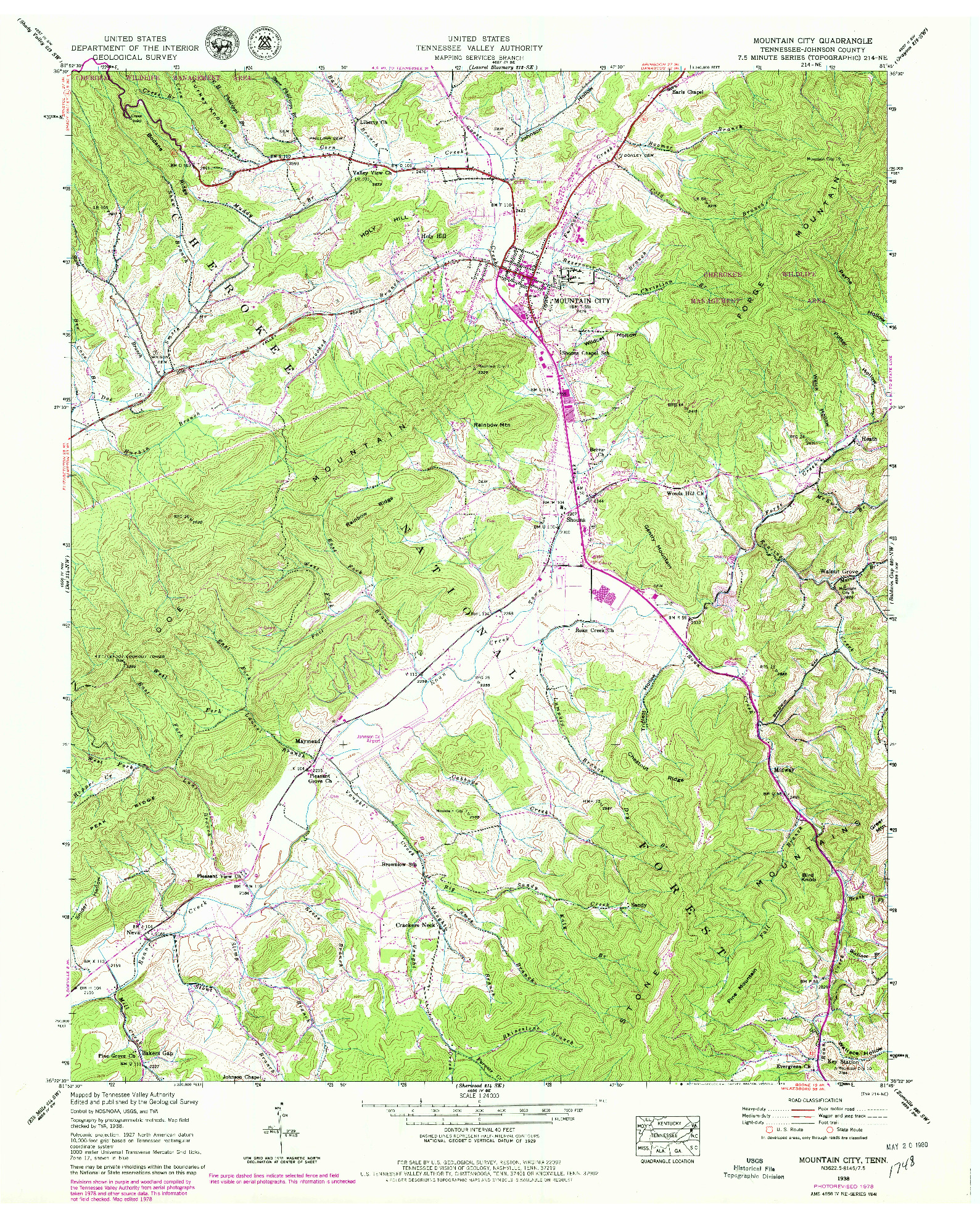USGS 1:24000-SCALE QUADRANGLE FOR MOUNTAIN CITY, TN 1938