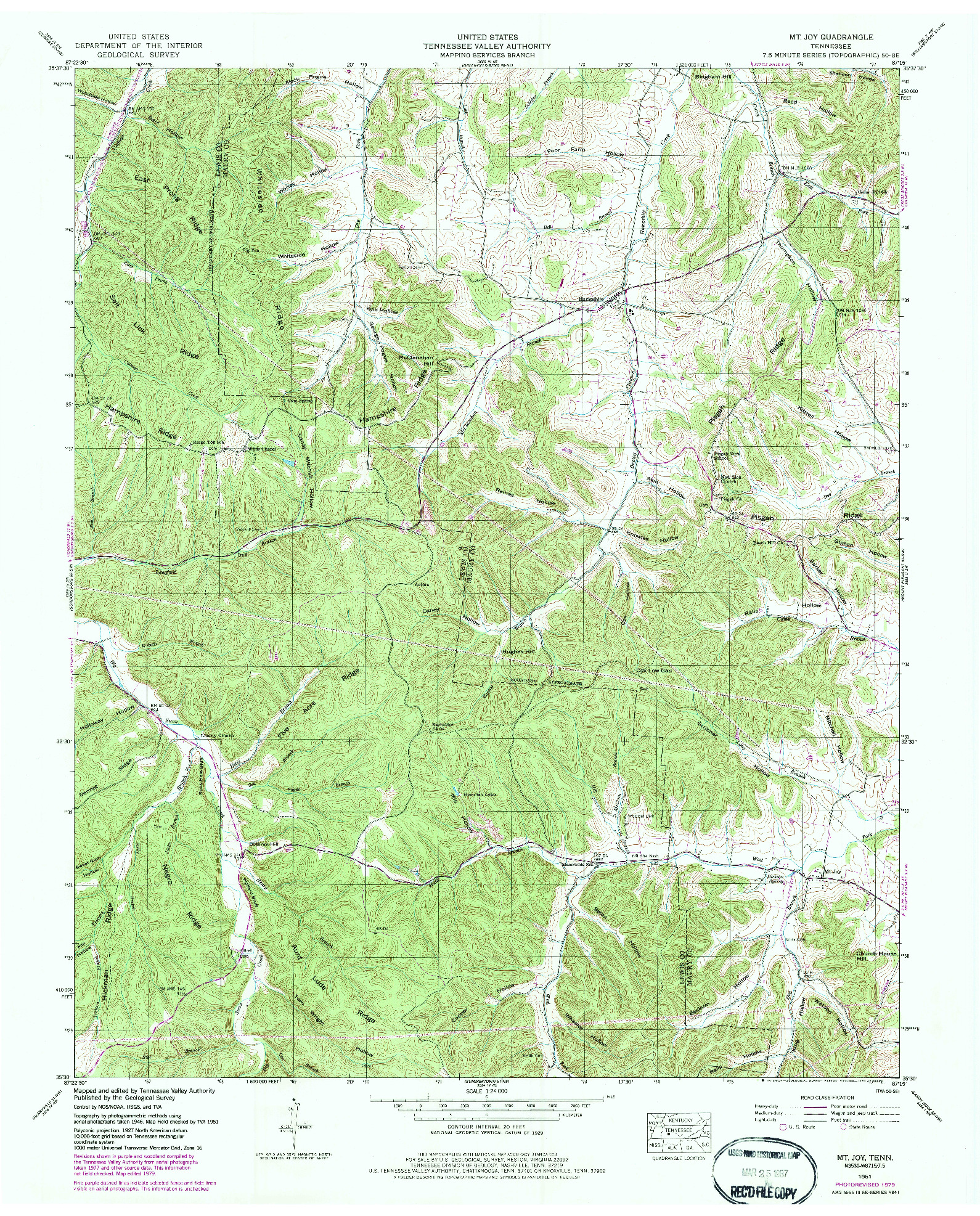 USGS 1:24000-SCALE QUADRANGLE FOR MT. JOY, TN 1951
