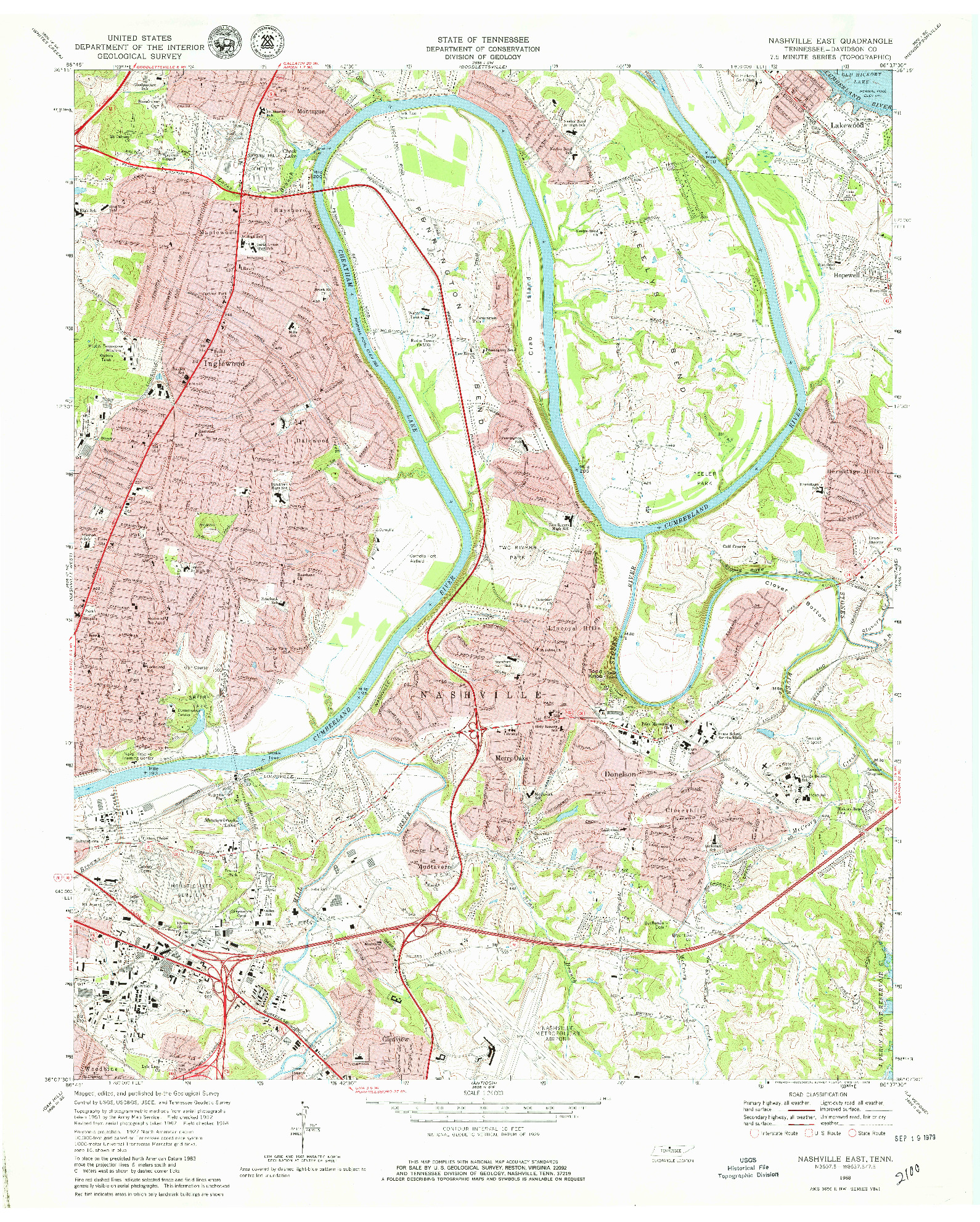 USGS 1:24000-SCALE QUADRANGLE FOR NASHVILLE EAST, TN 1968