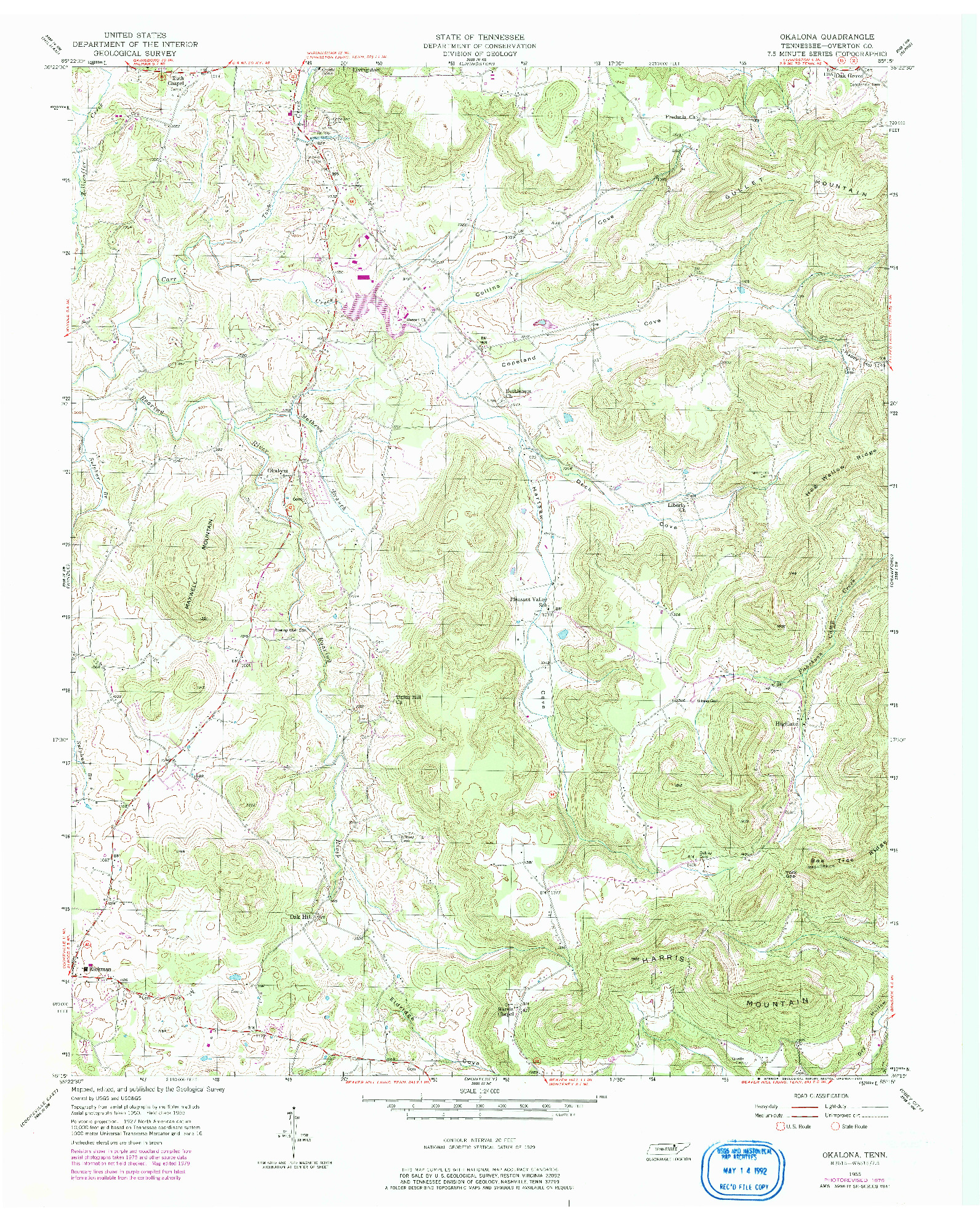 USGS 1:24000-SCALE QUADRANGLE FOR OKALONA, TN 1955