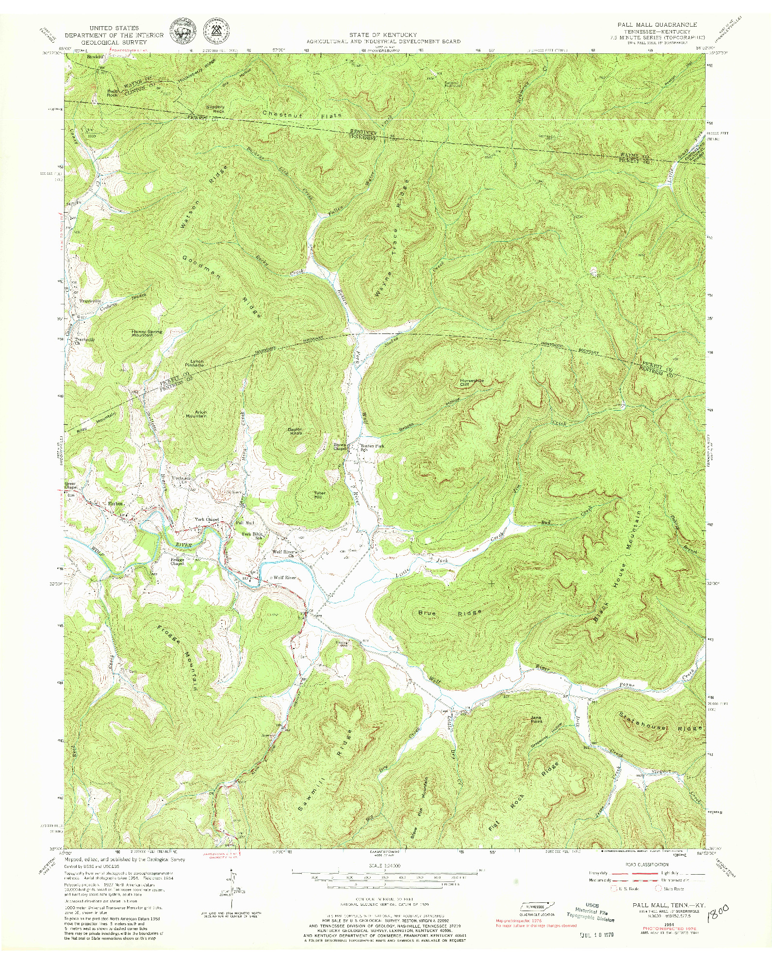 USGS 1:24000-SCALE QUADRANGLE FOR PALL MALL, TN 1954