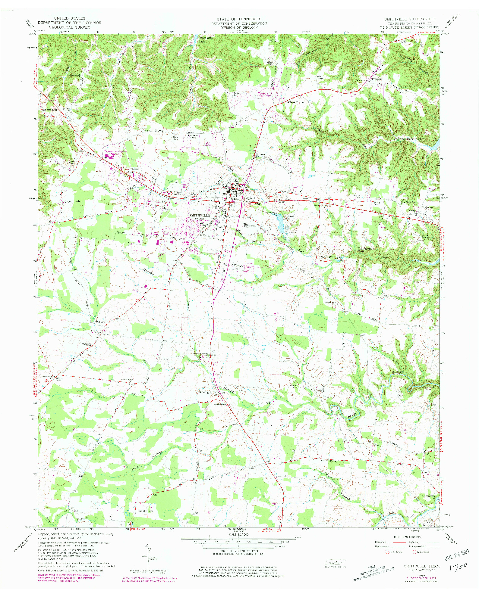 USGS 1:24000-SCALE QUADRANGLE FOR SMITHVILLE, TN 1960