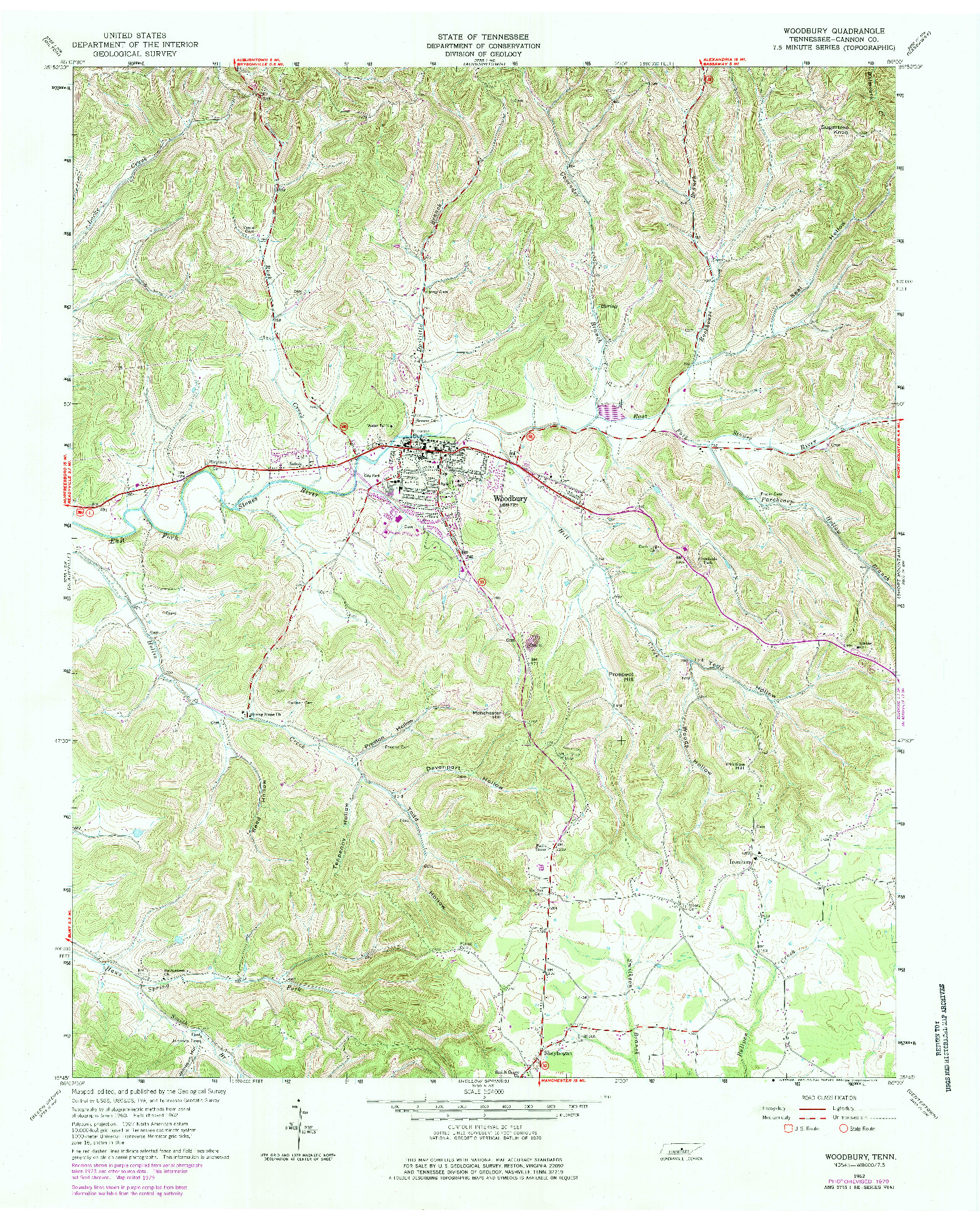 USGS 1:24000-SCALE QUADRANGLE FOR WOODBURY, TN 1962