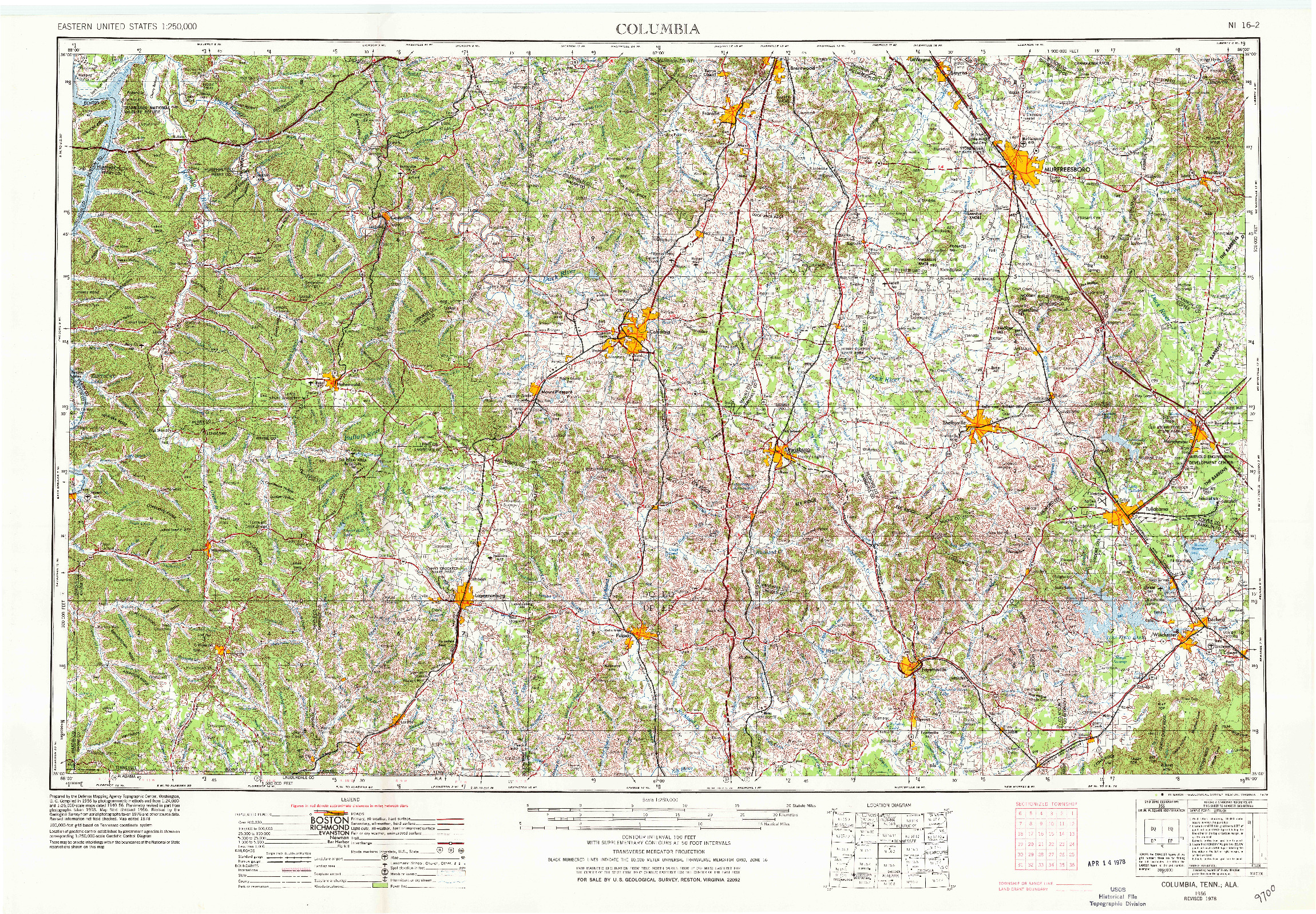 USGS 1:250000-SCALE QUADRANGLE FOR COLUMBIA, TN 1956