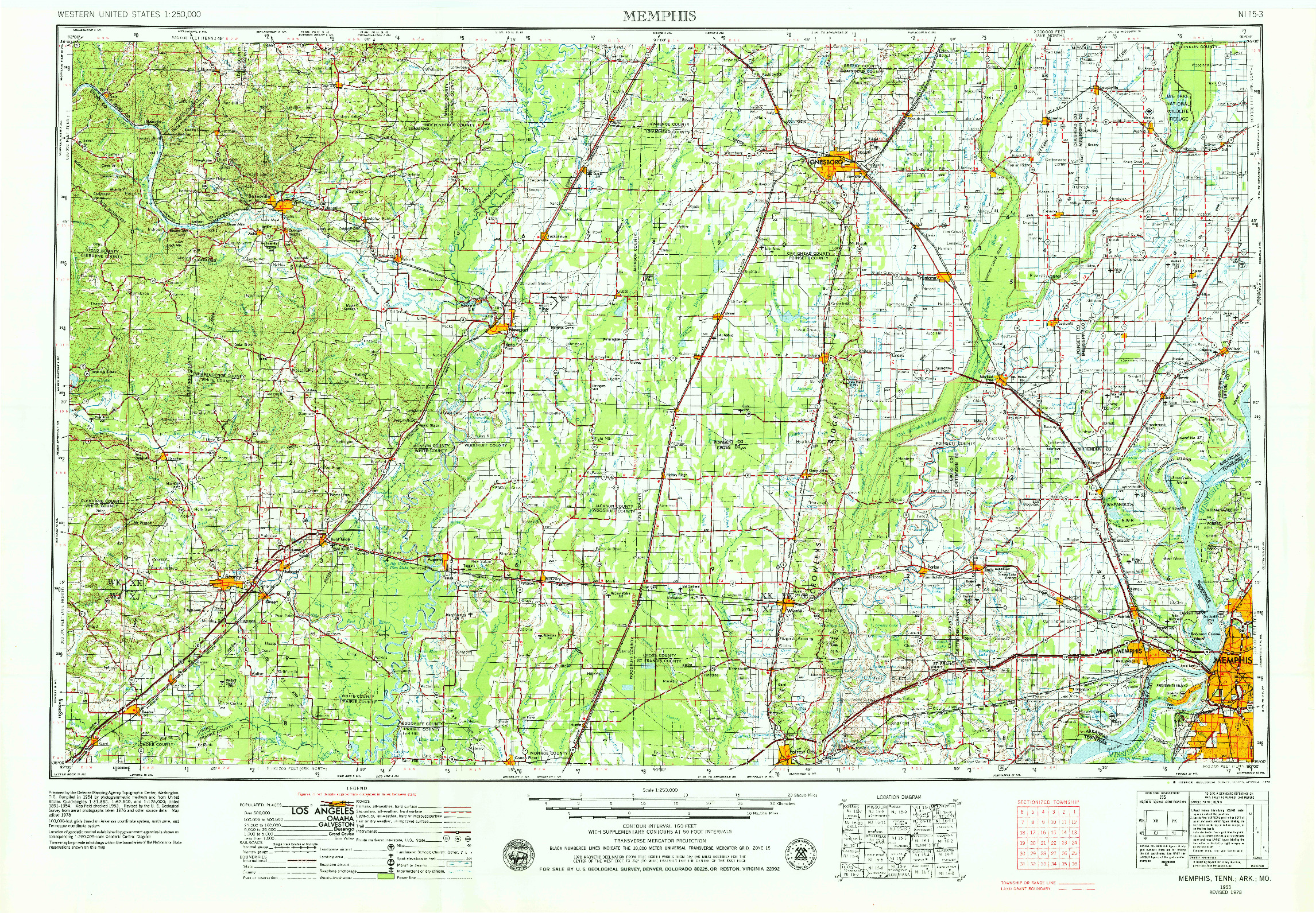 USGS 1:250000-SCALE QUADRANGLE FOR MEMPHIS, TN 1953
