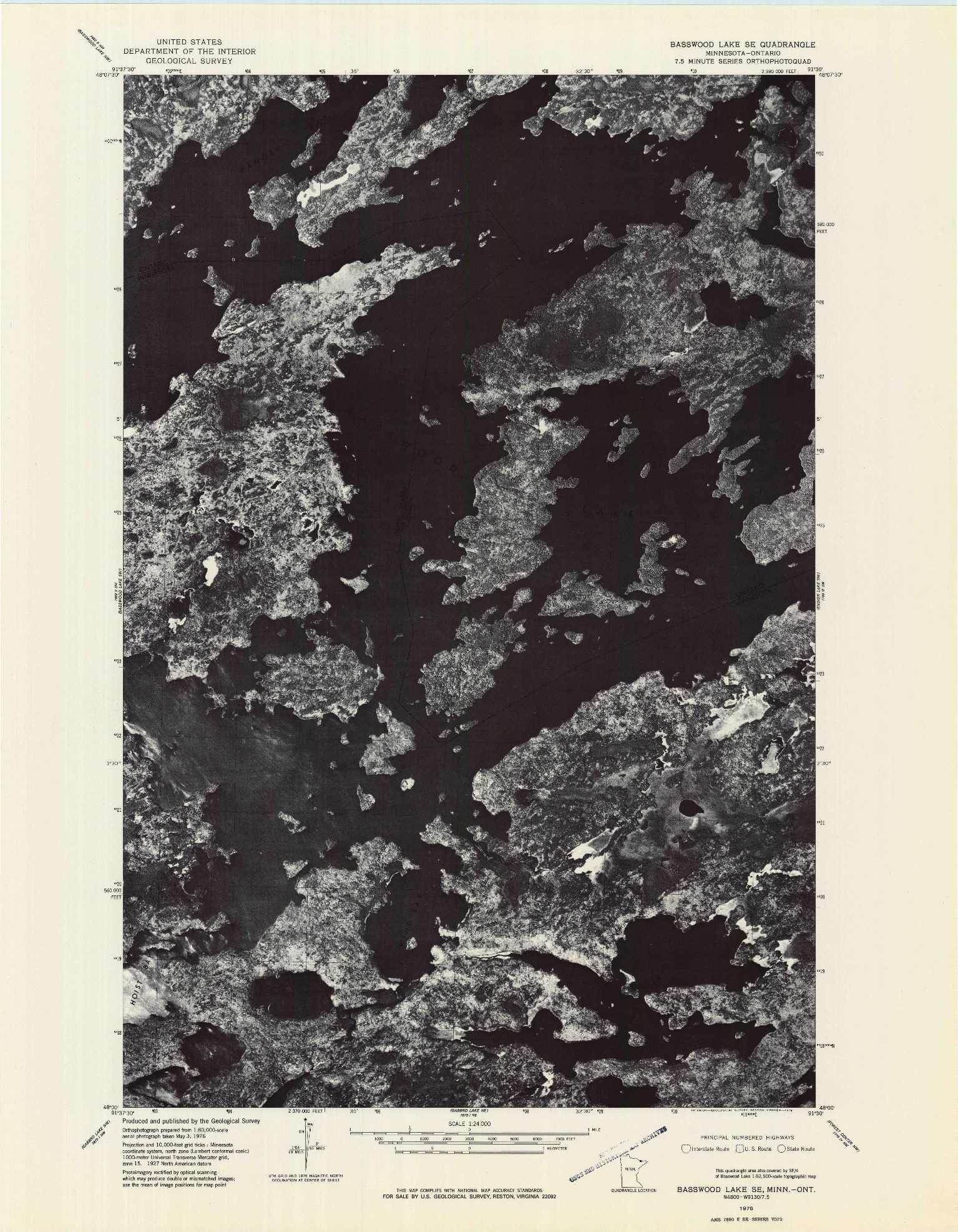 USGS 1:24000-SCALE QUADRANGLE FOR BASSWOOD LAKE SE, MN 1976