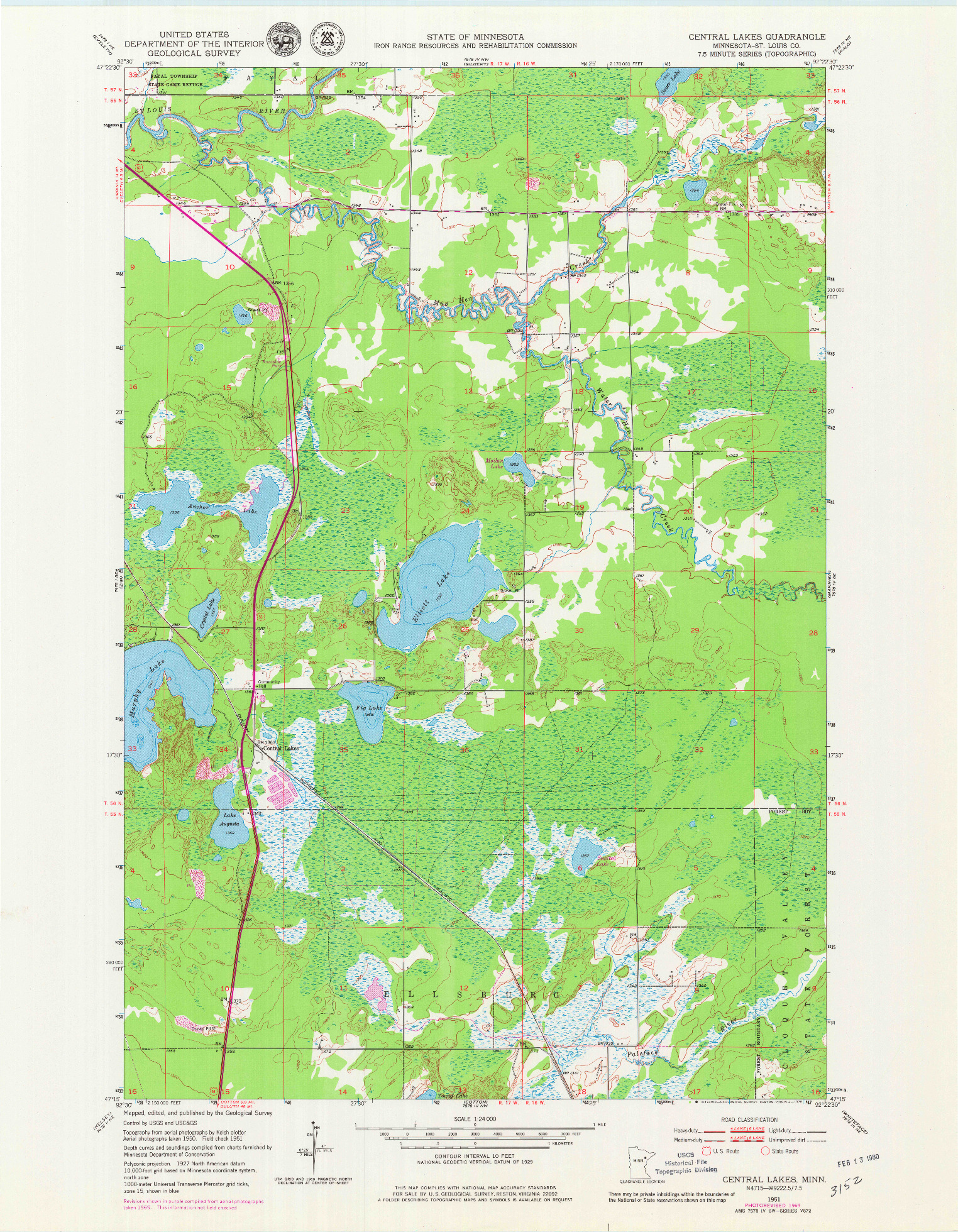 USGS 1:24000-SCALE QUADRANGLE FOR CENTRAL LAKES, MN 1951