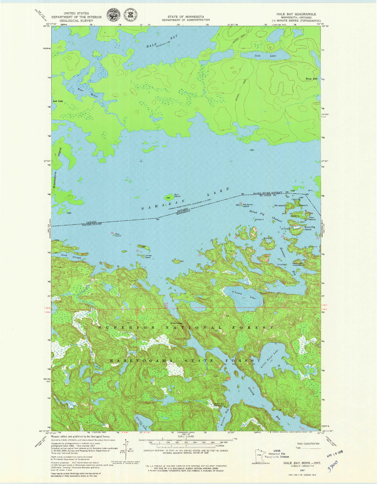 USGS 1:24000-SCALE QUADRANGLE FOR HALE BAY, MN 1967