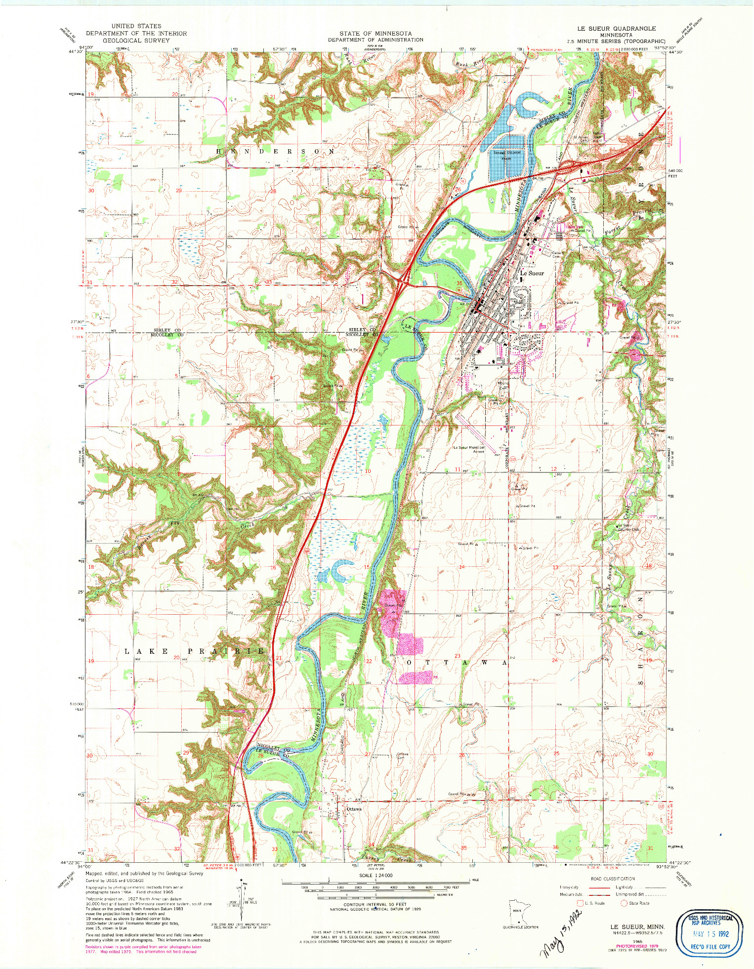 USGS 1:24000-SCALE QUADRANGLE FOR LE SUEUR, MN 1965