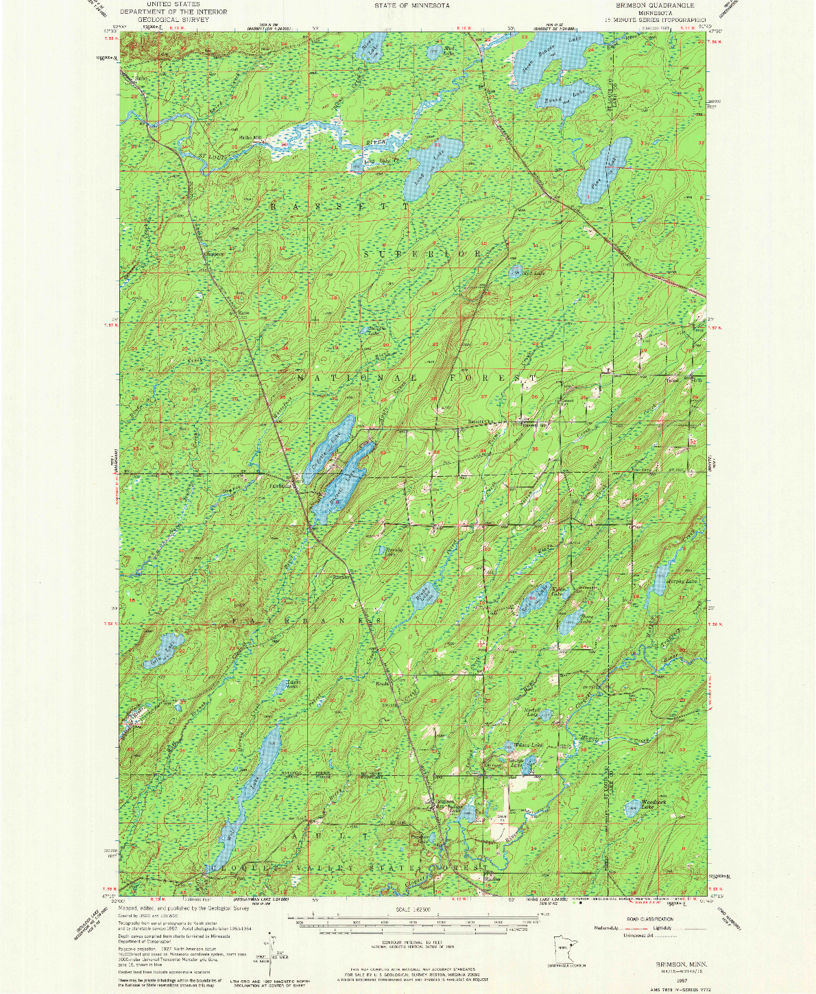 USGS 1:62500-SCALE QUADRANGLE FOR BRIMSON, MN 1957