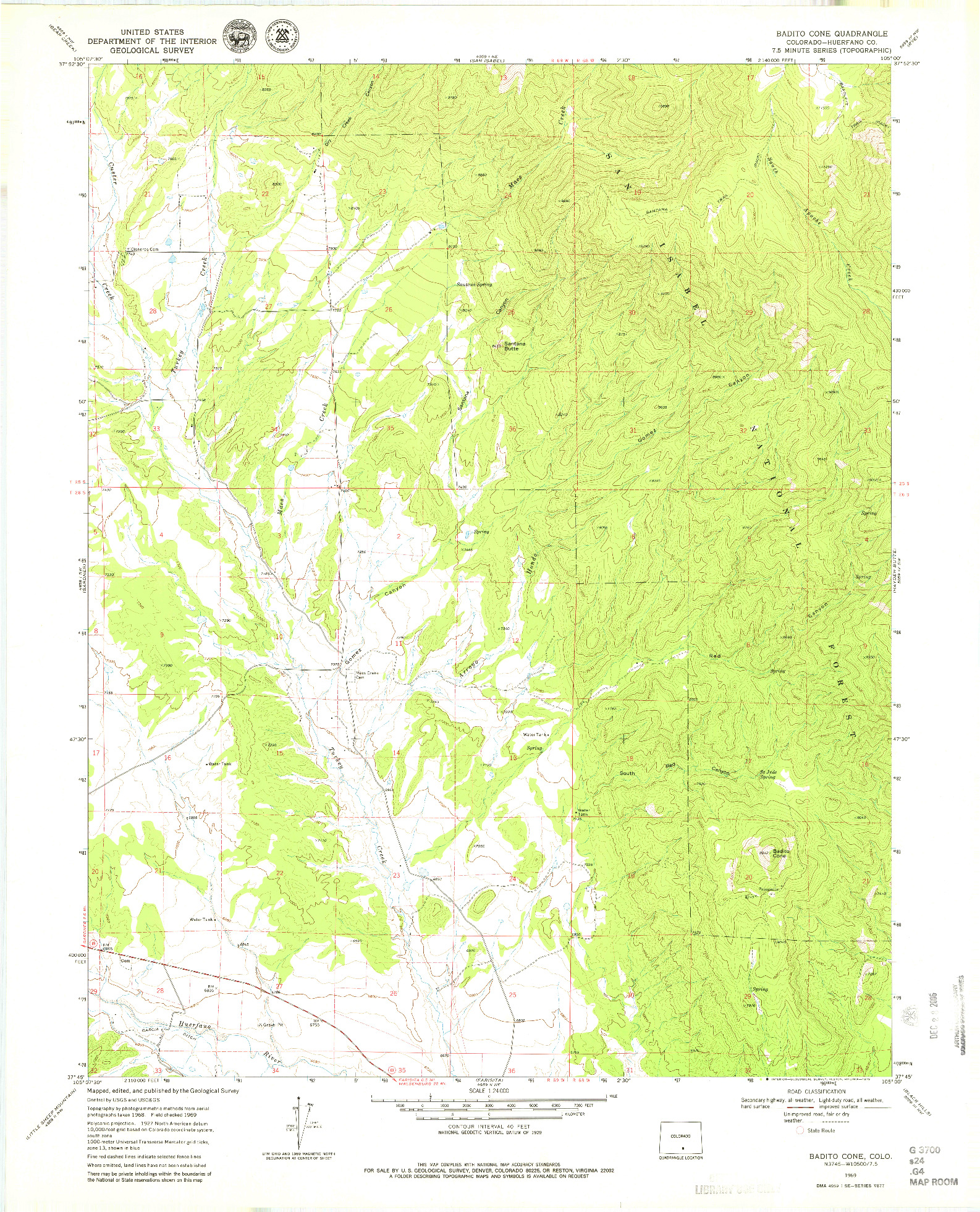 USGS 1:24000-SCALE QUADRANGLE FOR BADITO CONE, CO 1969