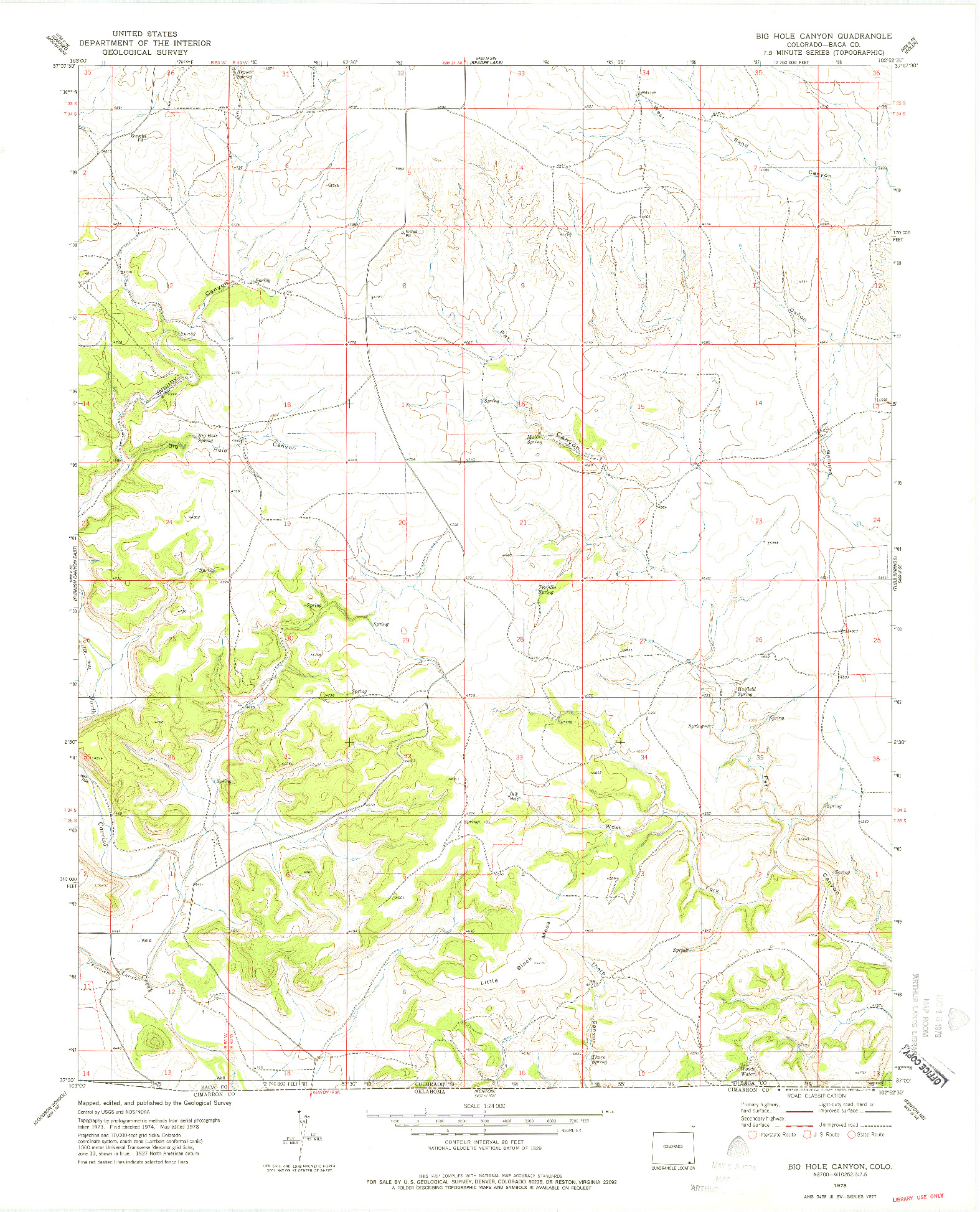USGS 1:24000-SCALE QUADRANGLE FOR BIG HOLE CANYON, CO 1978