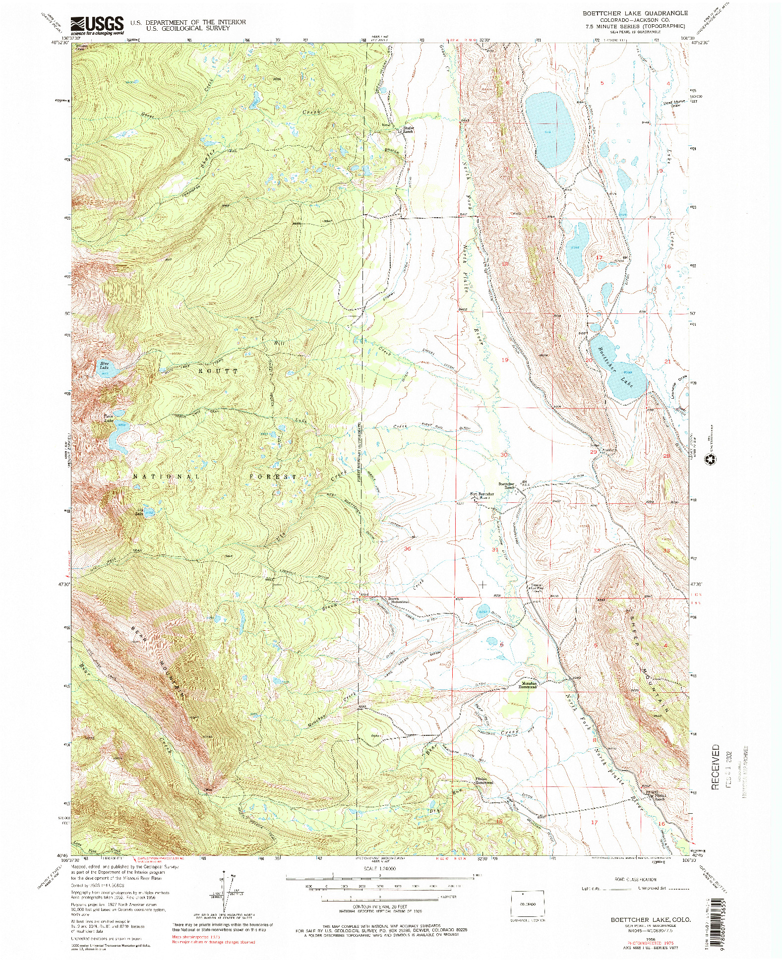 USGS 1:24000-SCALE QUADRANGLE FOR BOETTCHER LAKE, CO 1956