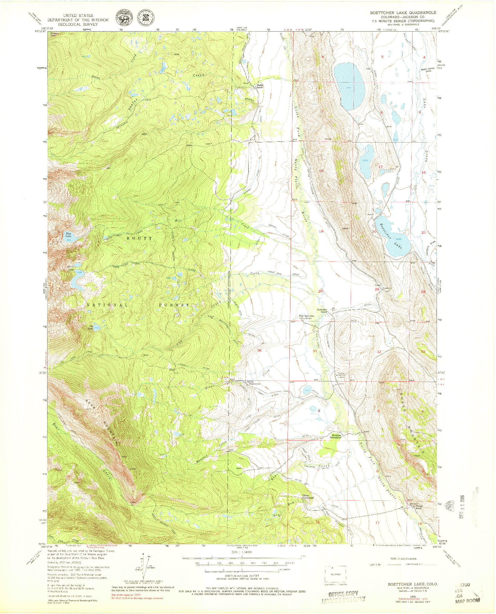 USGS 1:24000-SCALE QUADRANGLE FOR BOETTCHER LAKE, CO 1956