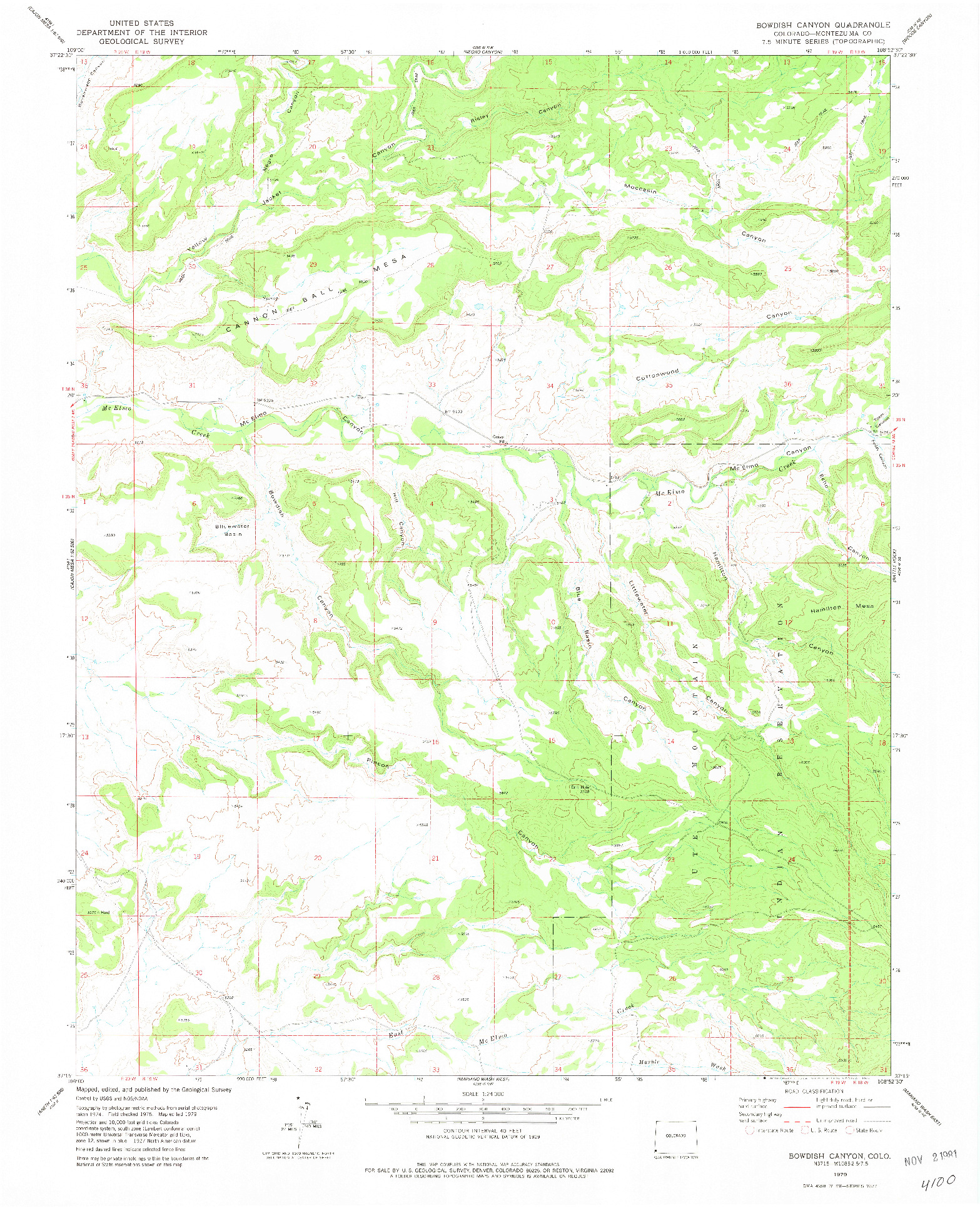 USGS 1:24000-SCALE QUADRANGLE FOR BOWDISH CANYON, CO 1979