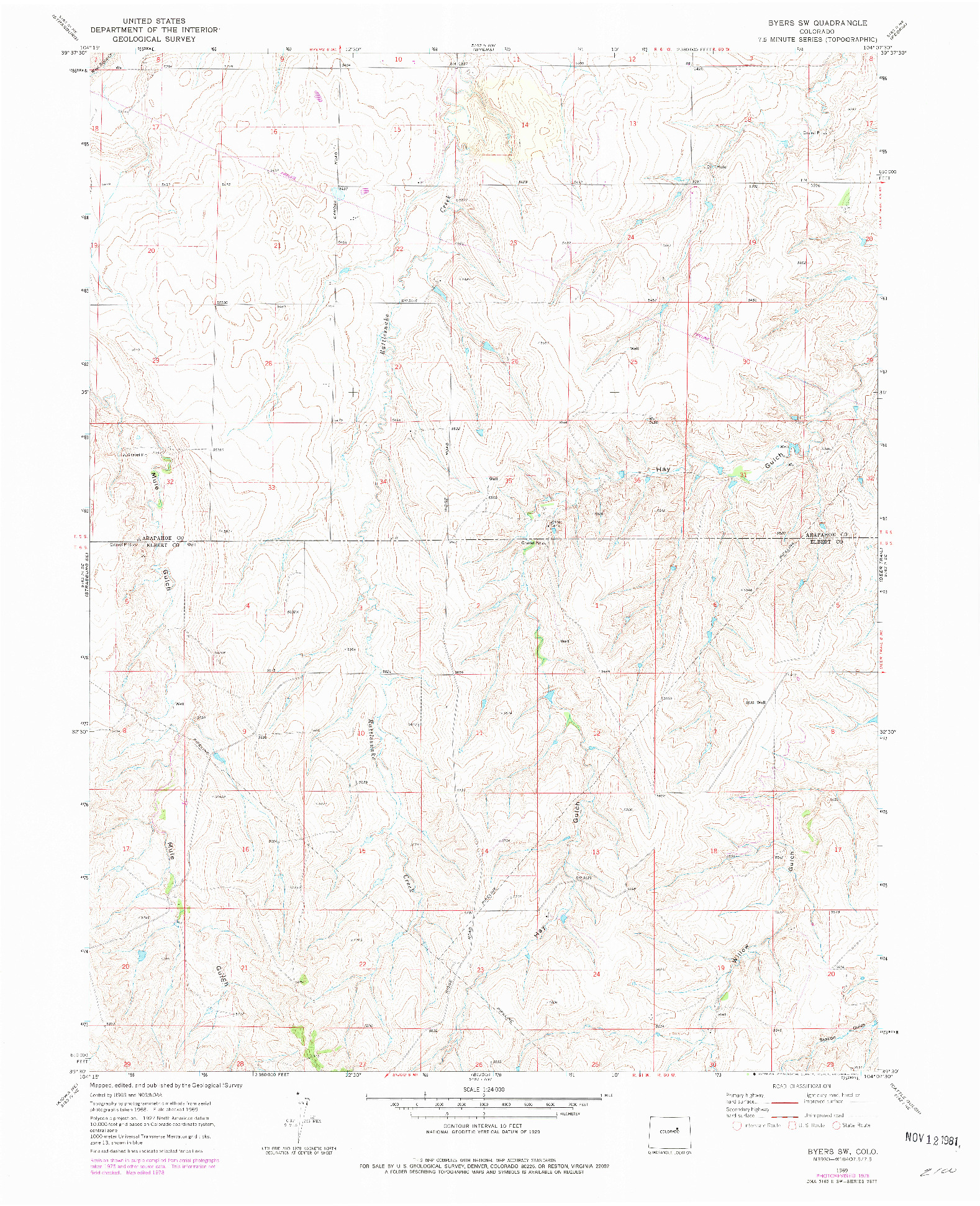 USGS 1:24000-SCALE QUADRANGLE FOR BYERS SW, CO 1969