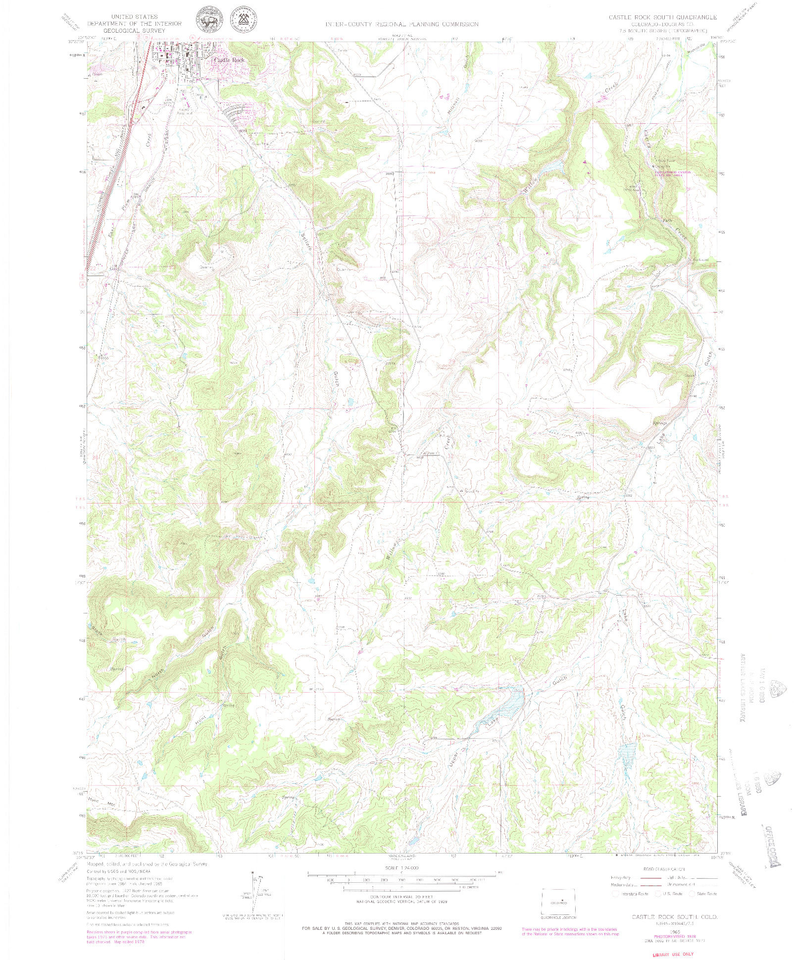 USGS 1:24000-SCALE QUADRANGLE FOR CASTLE ROCK SOUTH, CO 1965