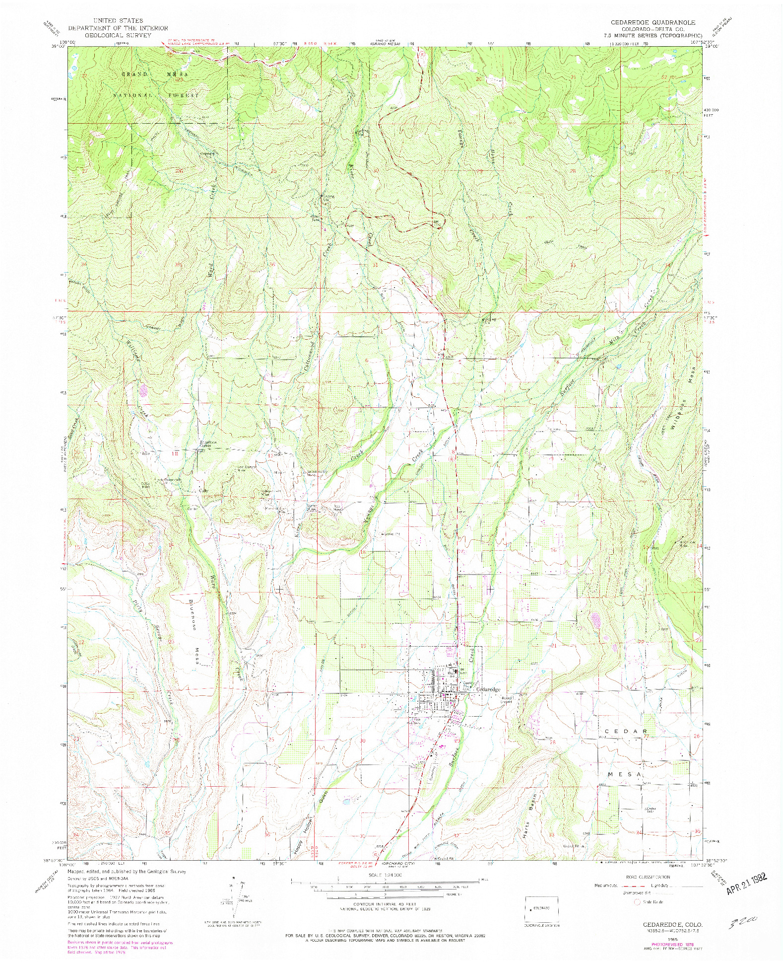 USGS 1:24000-SCALE QUADRANGLE FOR CEDAREDGE, CO 1965