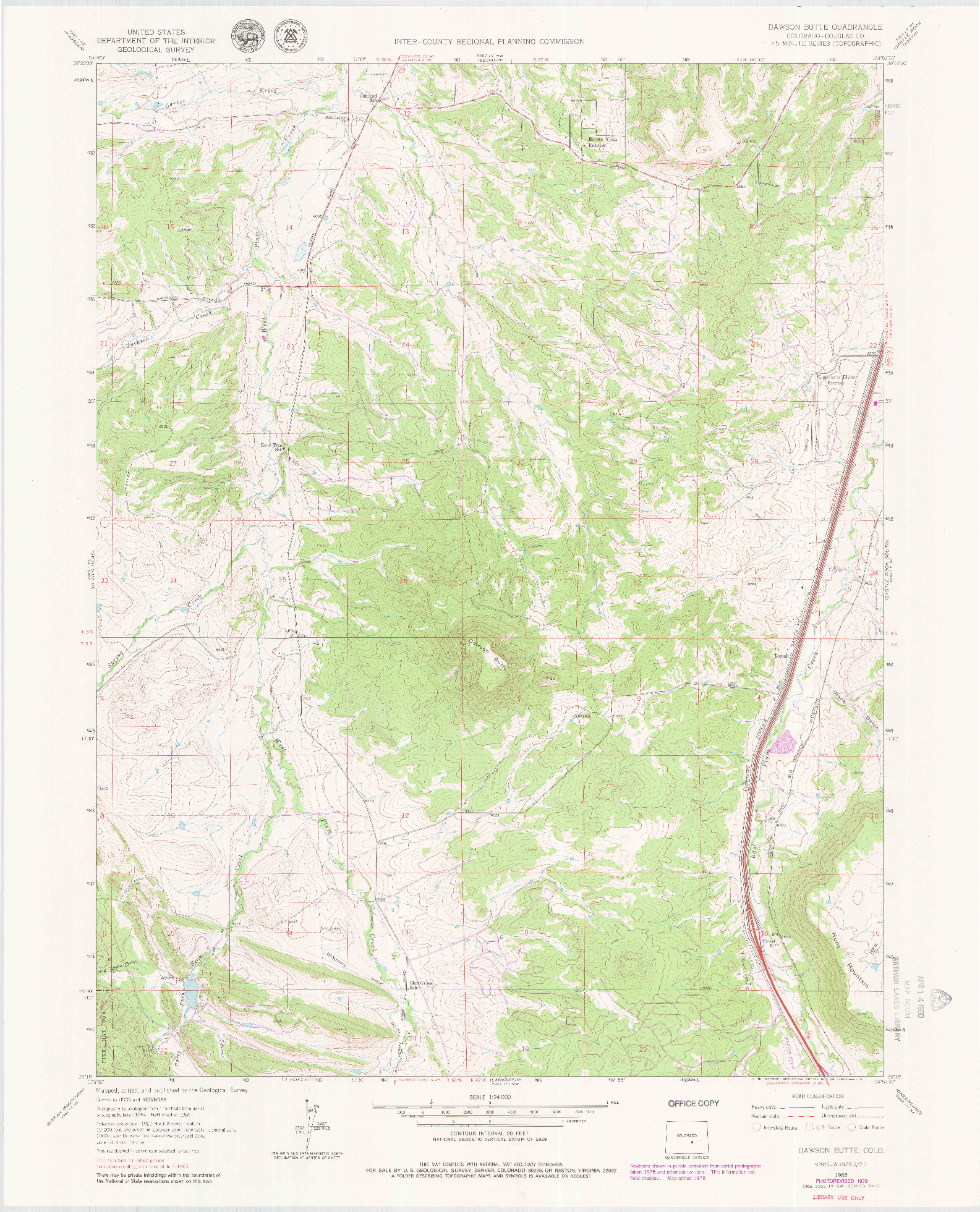 USGS 1:24000-SCALE QUADRANGLE FOR DAWSON BUTTE, CO 1965
