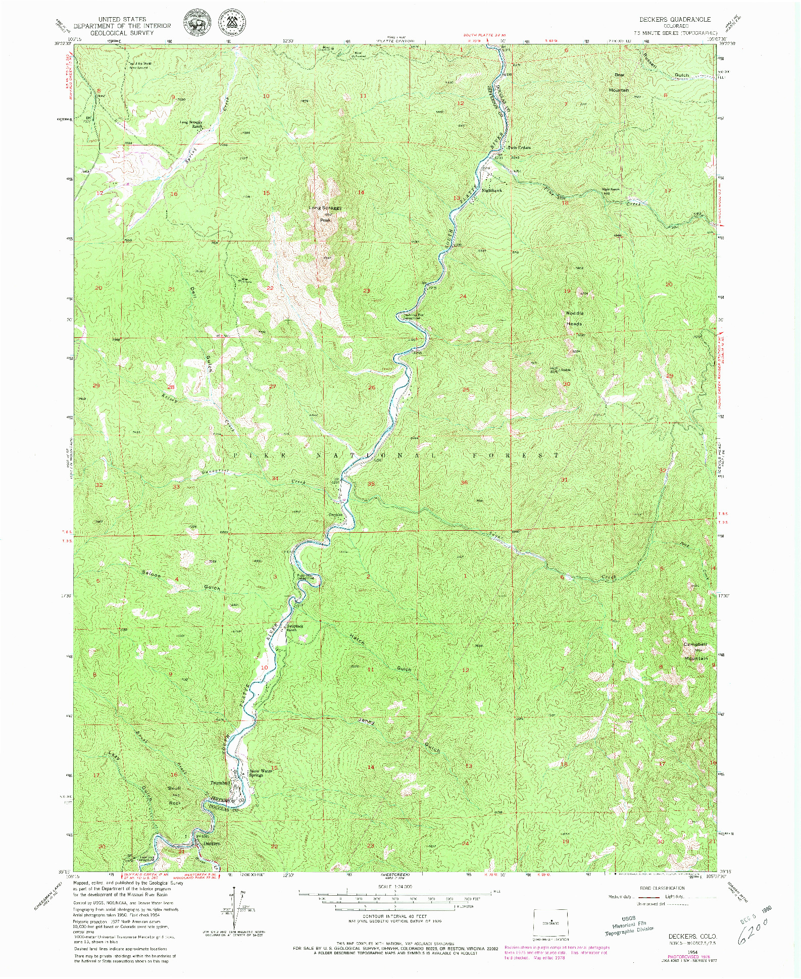 USGS 1:24000-SCALE QUADRANGLE FOR DECKERS, CO 1954