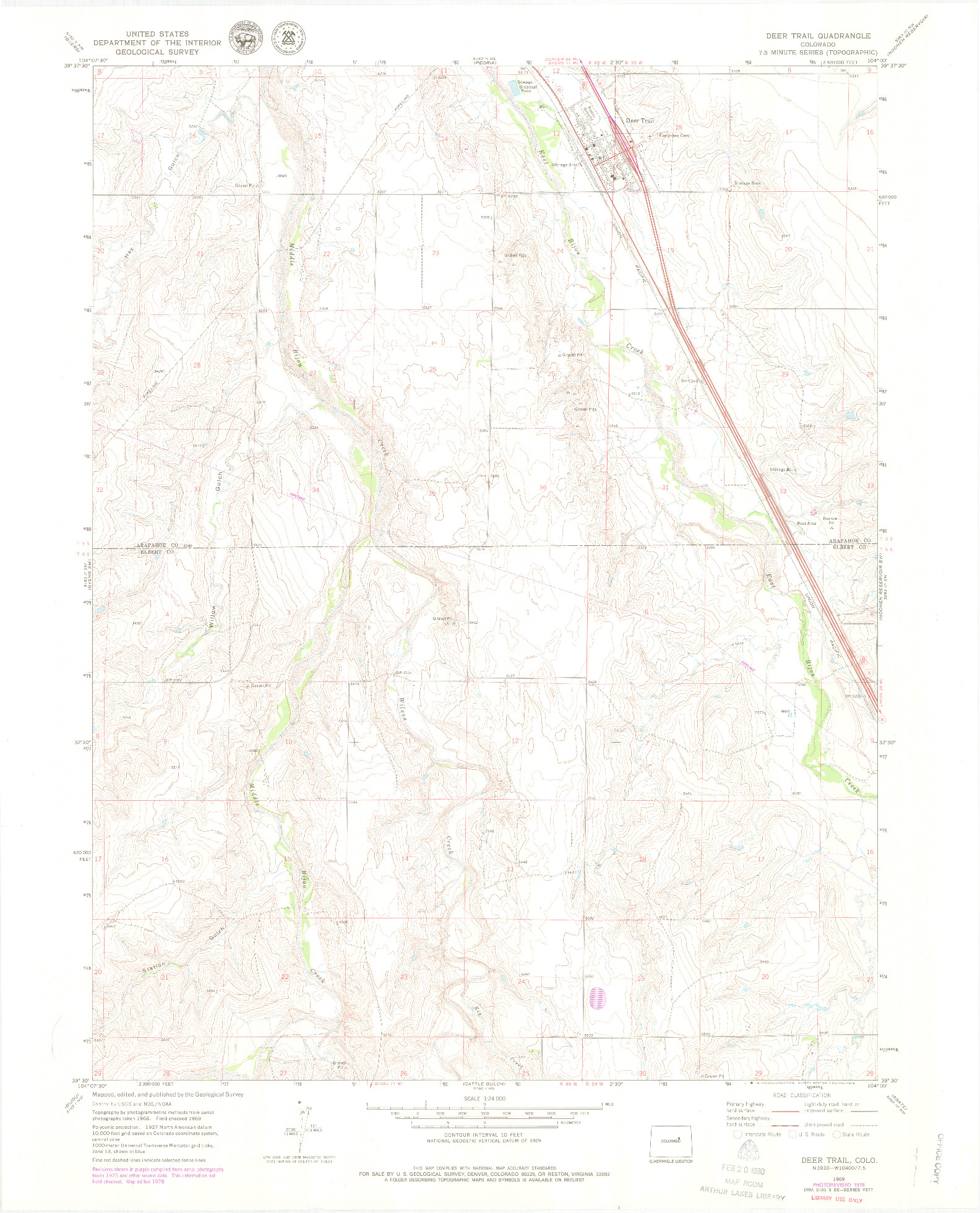 USGS 1:24000-SCALE QUADRANGLE FOR DEER TRAIL, CO 1969