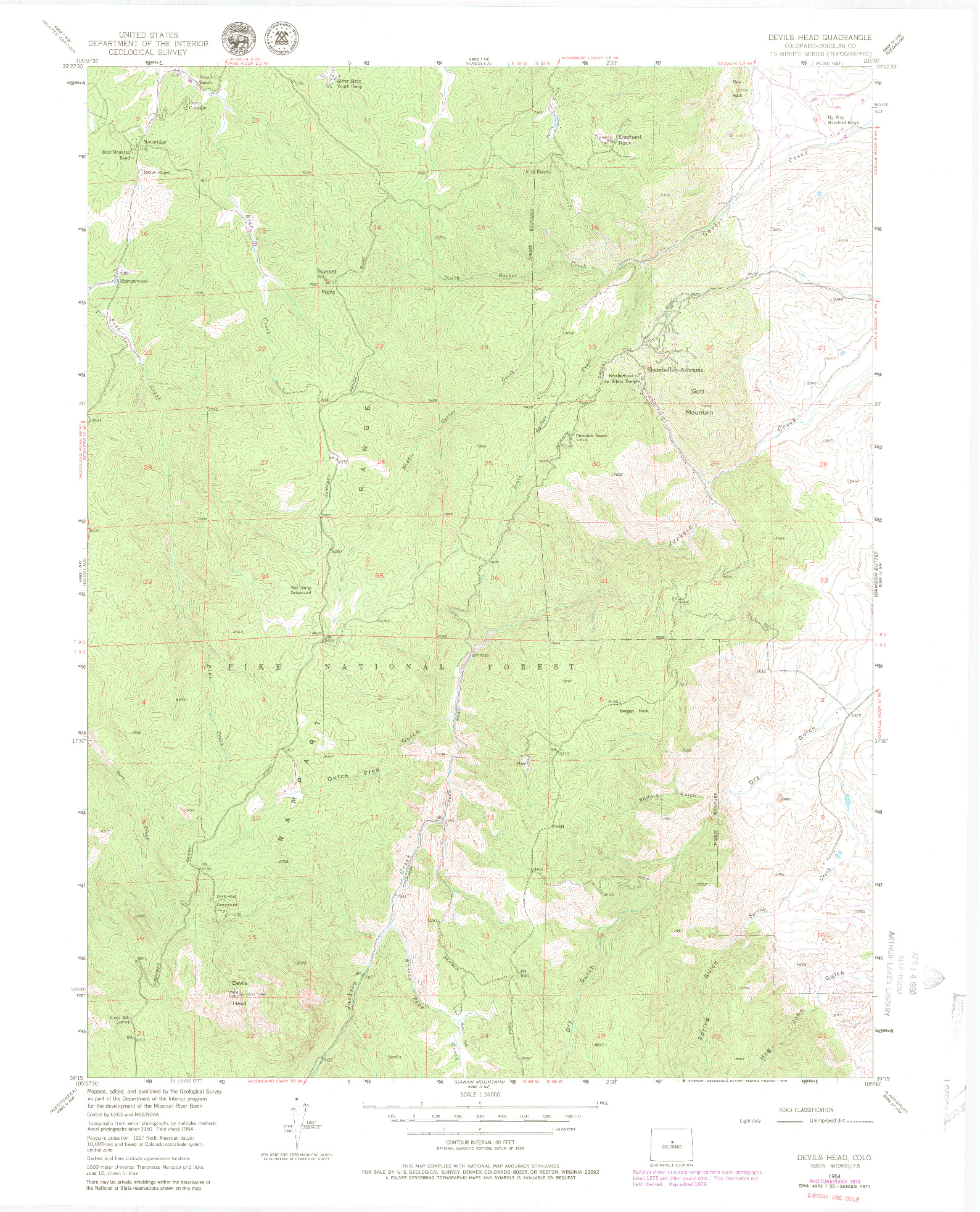 USGS 1:24000-SCALE QUADRANGLE FOR DEVILS HEAD, CO 1954