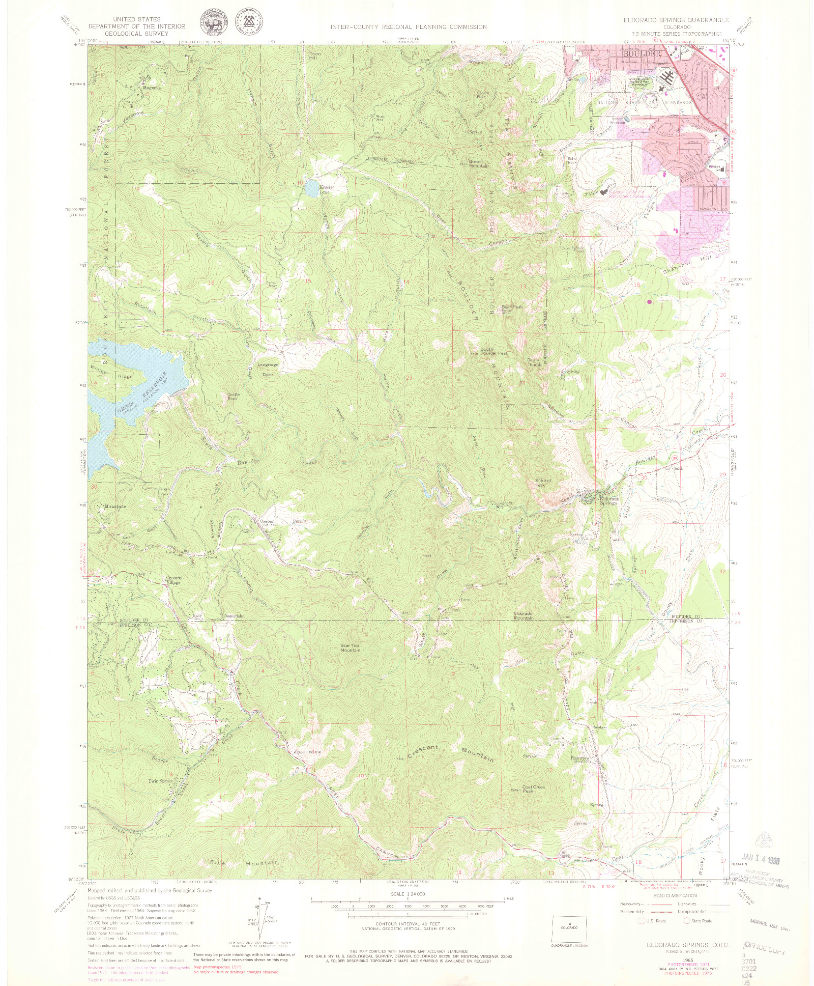 USGS 1:24000-SCALE QUADRANGLE FOR ELDORADO SPRINGS, CO 1965