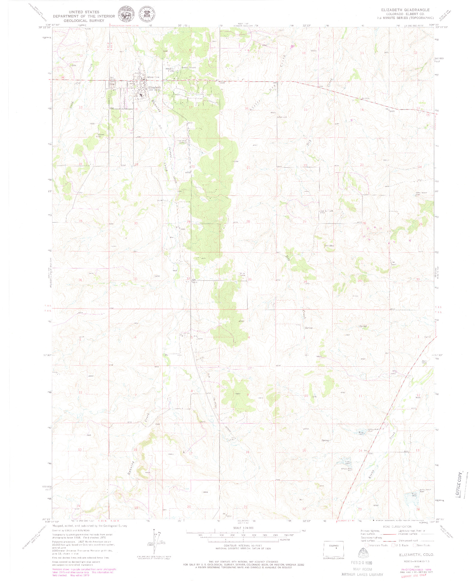 USGS 1:24000-SCALE QUADRANGLE FOR ELIZABETH, CO 1970