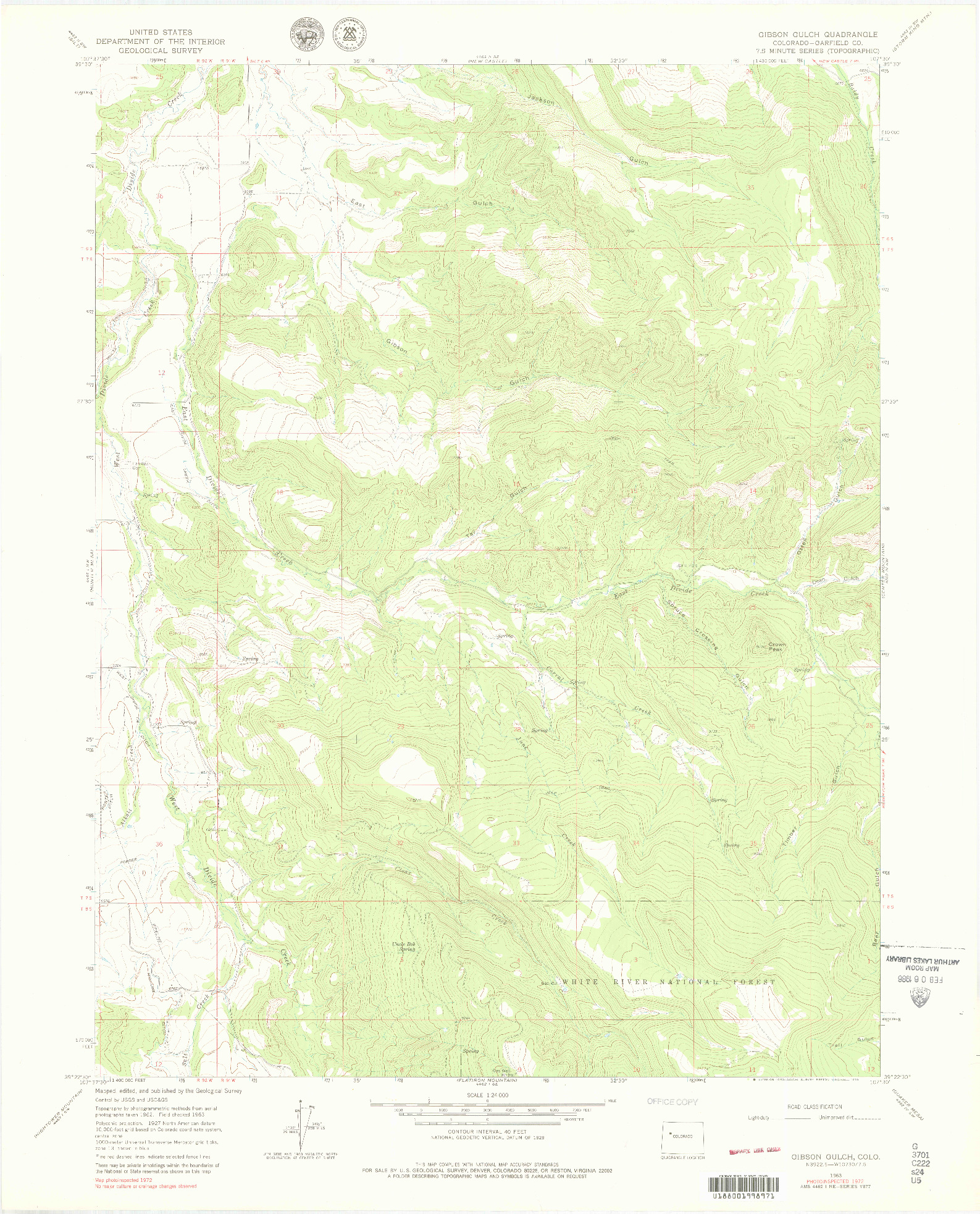 USGS 1:24000-SCALE QUADRANGLE FOR GIBSON GULCH, CO 1963