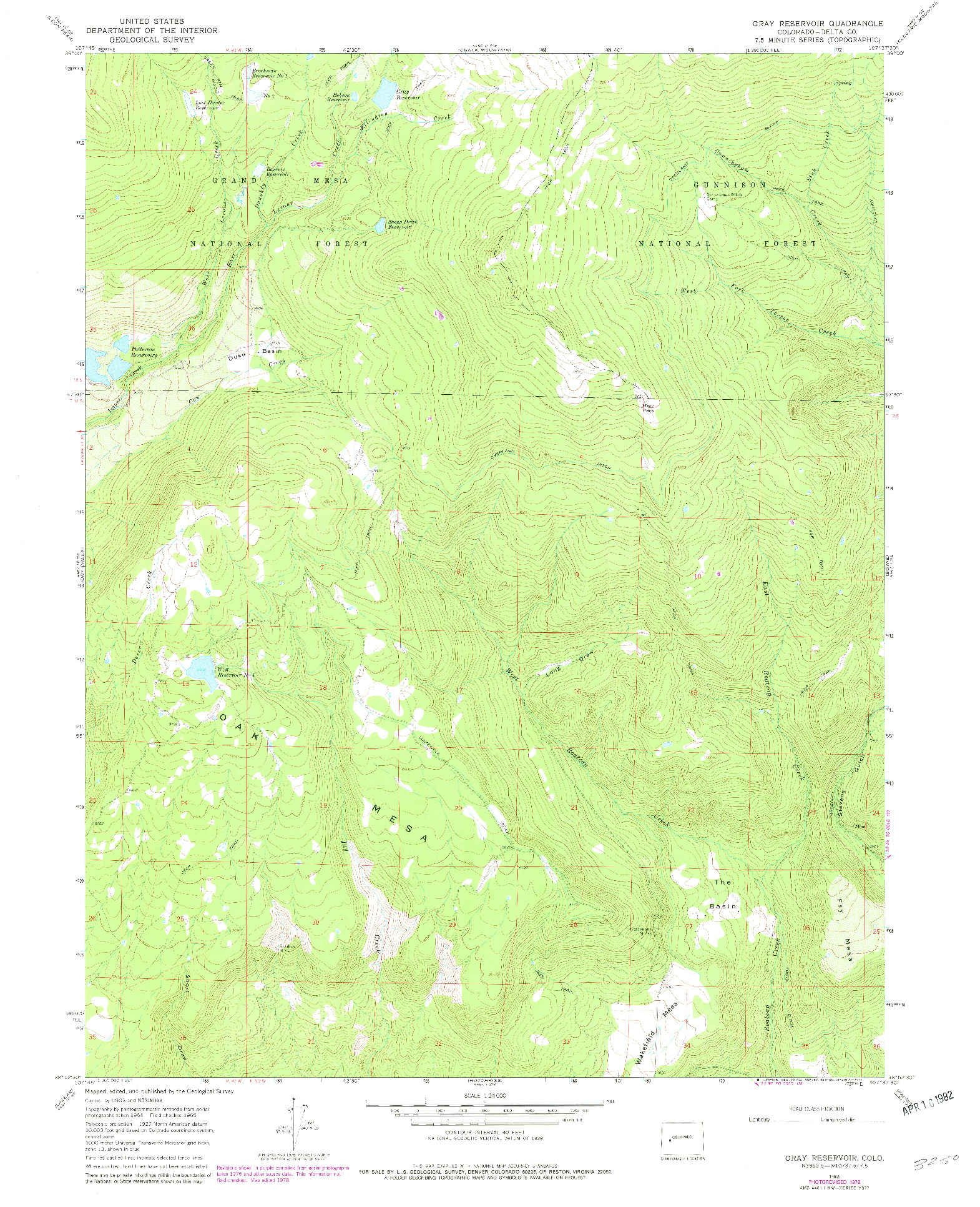 USGS 1:24000-SCALE QUADRANGLE FOR GRAY RESERVOIR, CO 1965