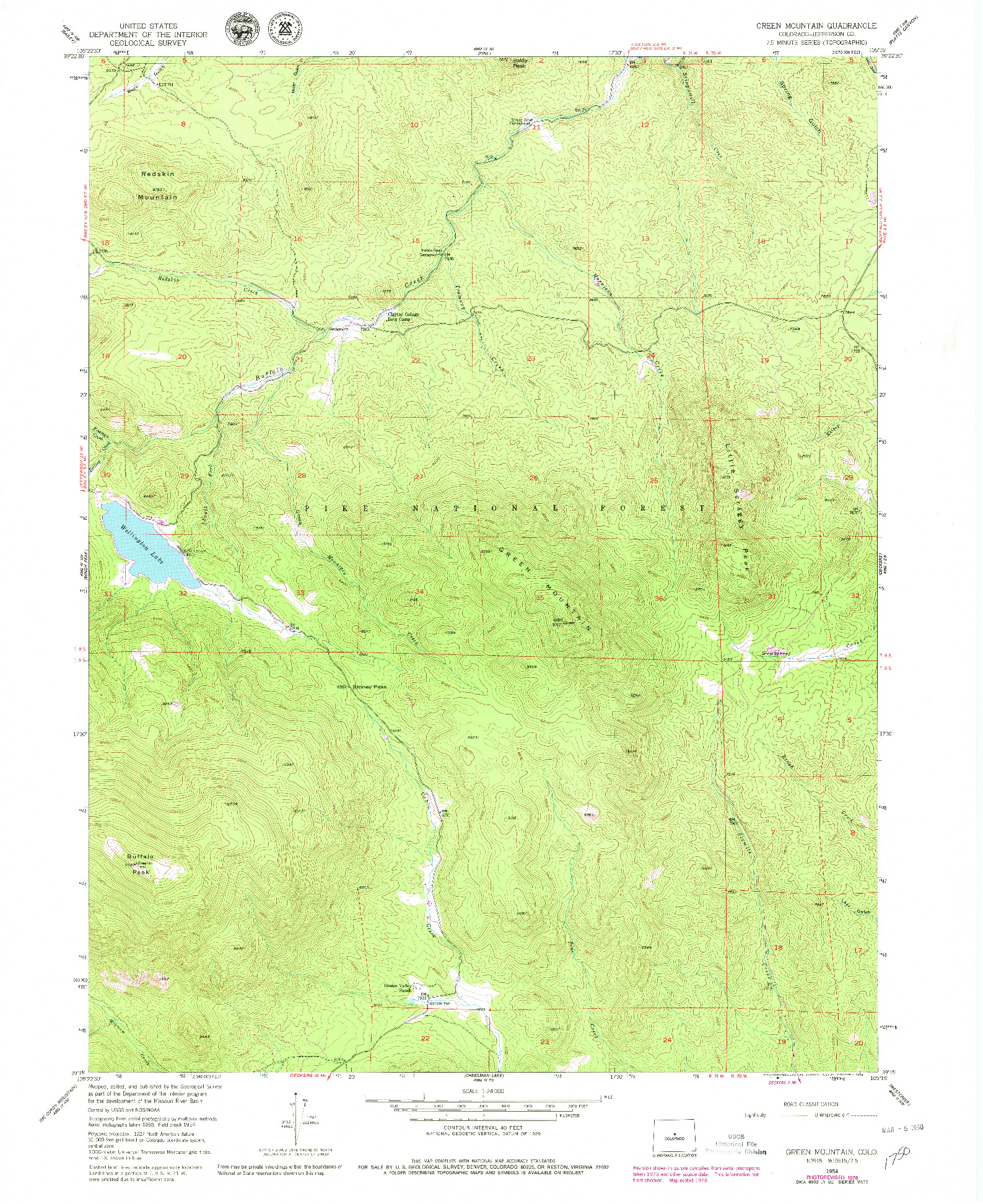 USGS 1:24000-SCALE QUADRANGLE FOR GREEN MOUNTAIN, CO 1954