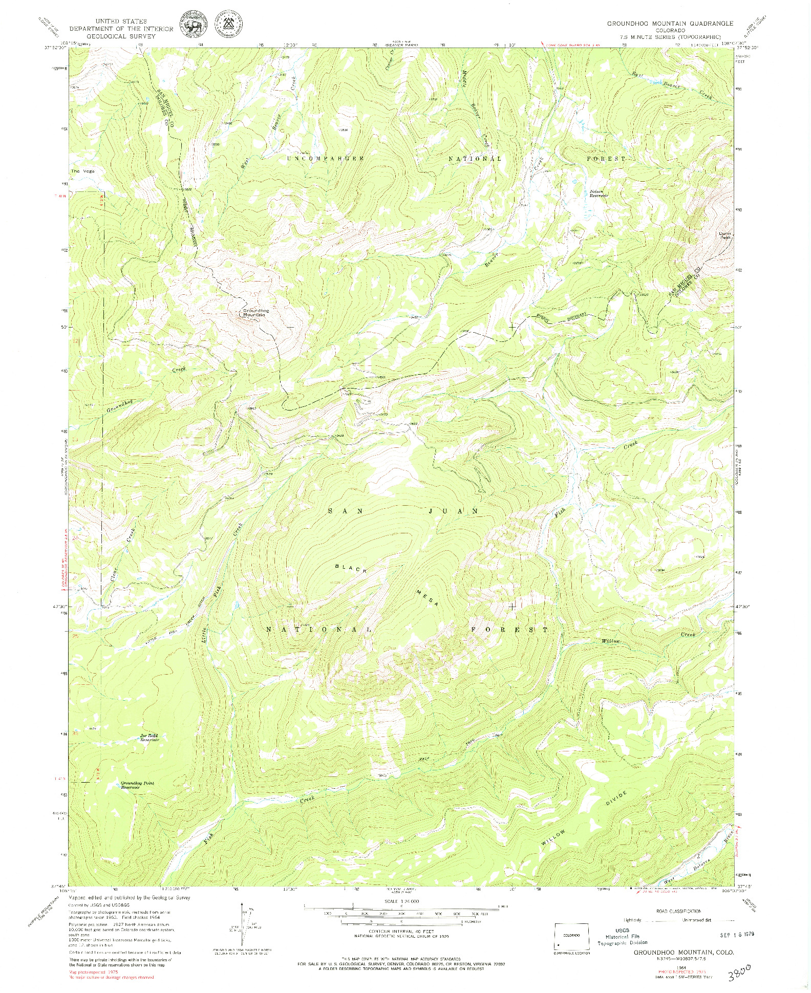 USGS 1:24000-SCALE QUADRANGLE FOR GROUNDHOG MOUNTAIN, CO 1964