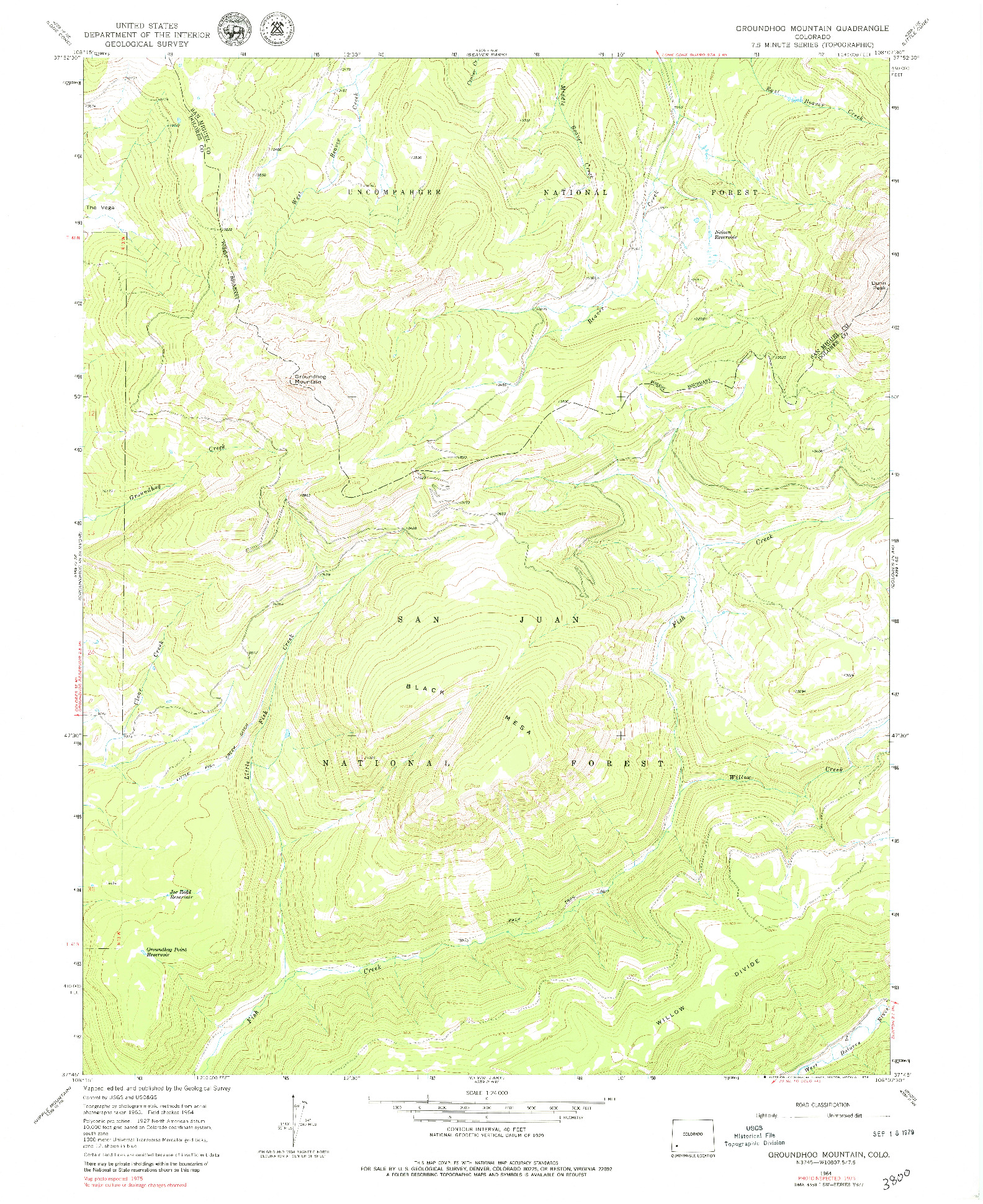USGS 1:24000-SCALE QUADRANGLE FOR GROUNDHOG MOUNTAIN, CO 1964