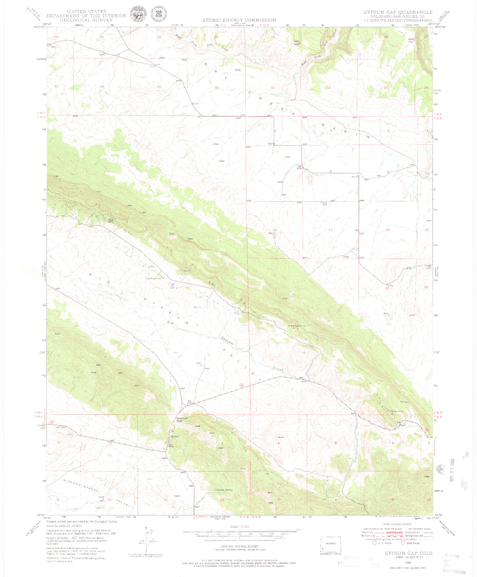 USGS 1:24000-SCALE QUADRANGLE FOR GYPSUM GAP, CO 1948