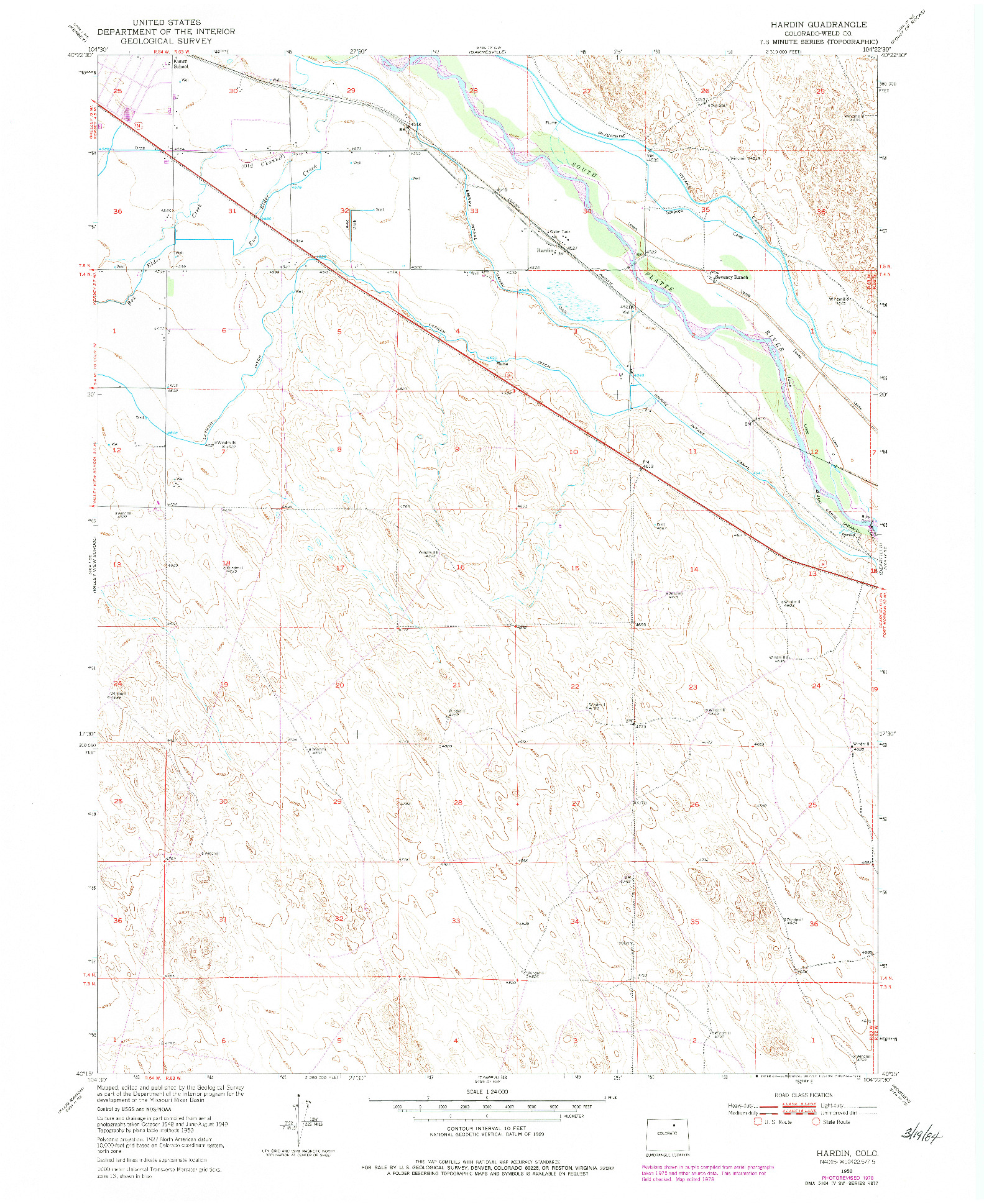 USGS 1:24000-SCALE QUADRANGLE FOR HARDIN, CO 1950