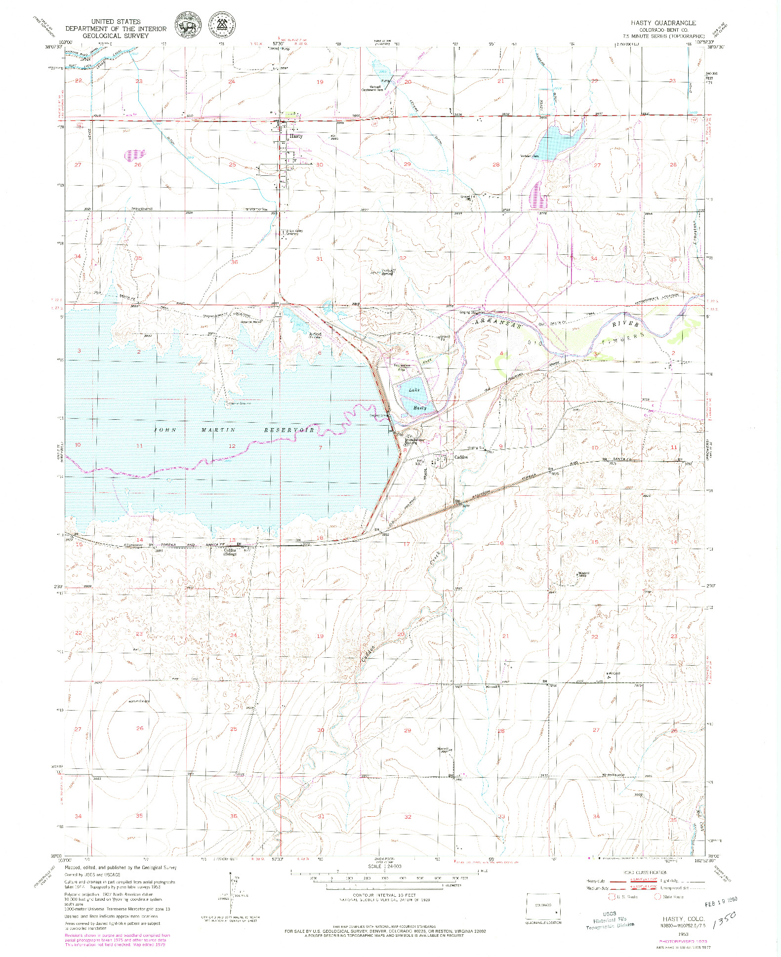 USGS 1:24000-SCALE QUADRANGLE FOR HASTY, CO 1953