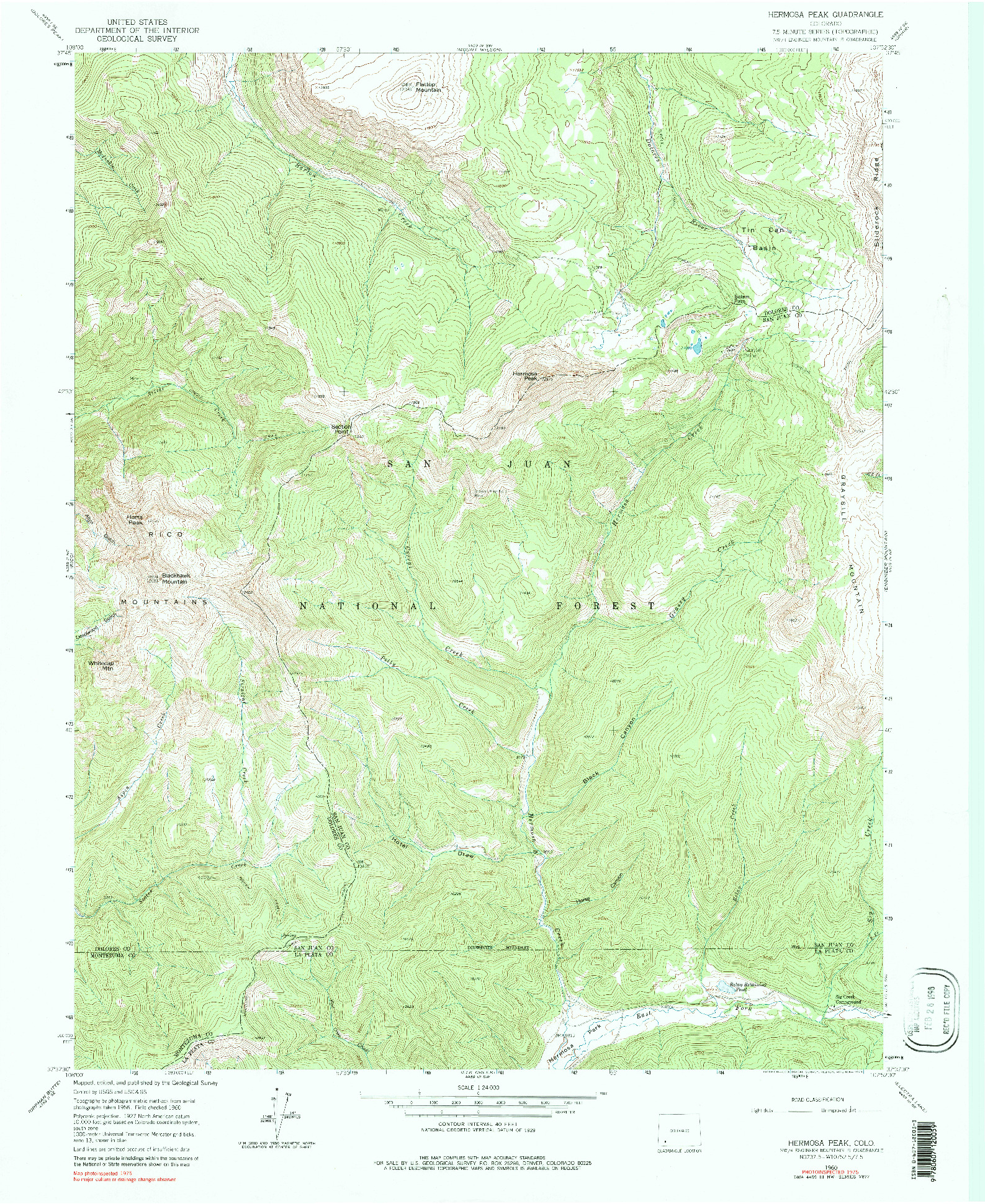 USGS 1:24000-SCALE QUADRANGLE FOR HERMOSA PEAK, CO 1960