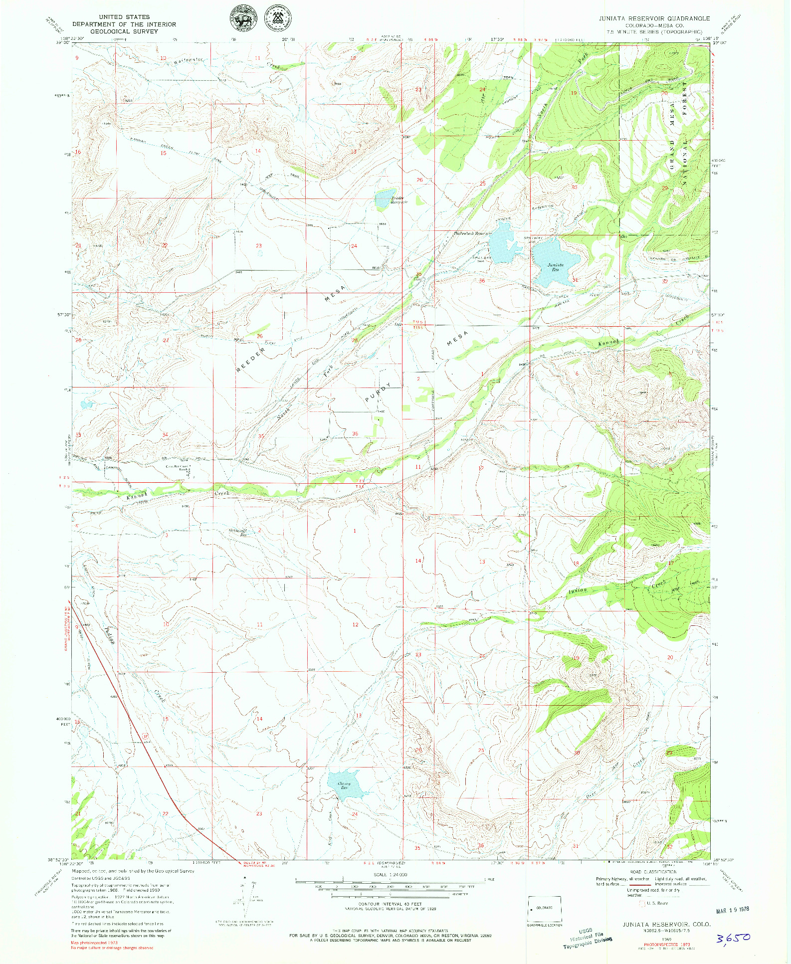 USGS 1:24000-SCALE QUADRANGLE FOR JUNIATA RESERVOIR, CO 1969