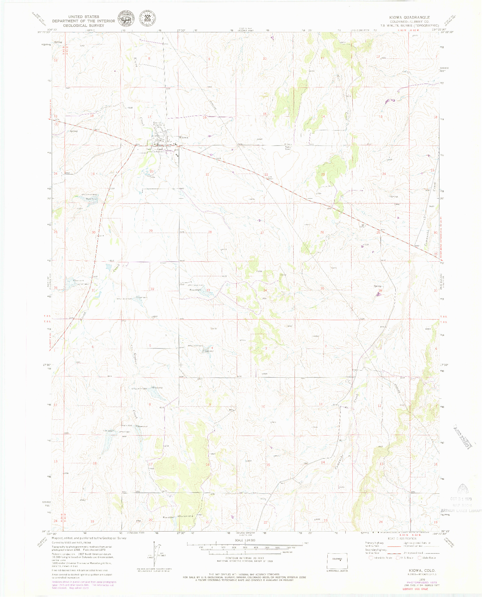 USGS 1:24000-SCALE QUADRANGLE FOR KIOWA, CO 1970